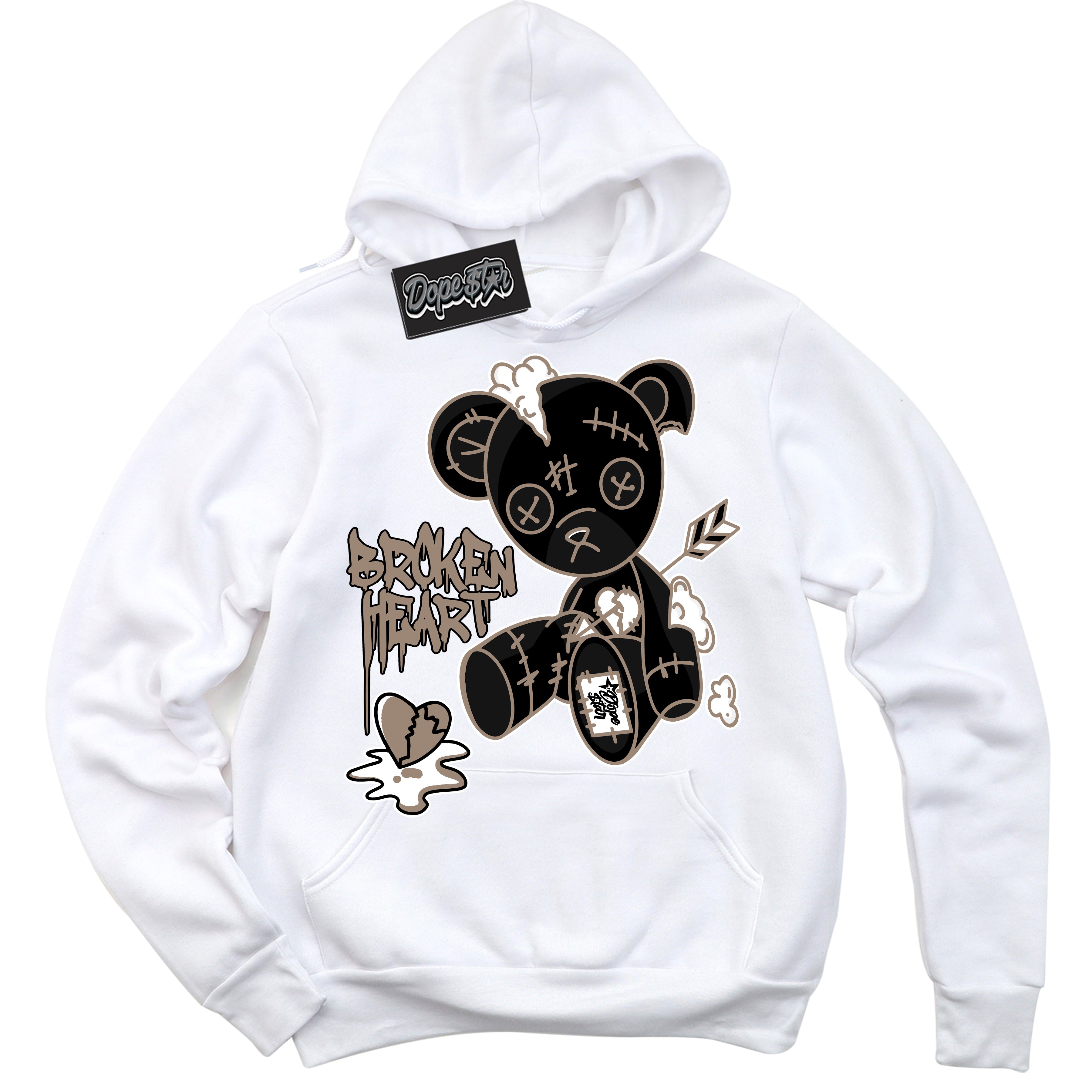 Cool White Hoodie with “ Broken Heart Bear ” design that Perfectly Matches Latte 1s Sneakers.
