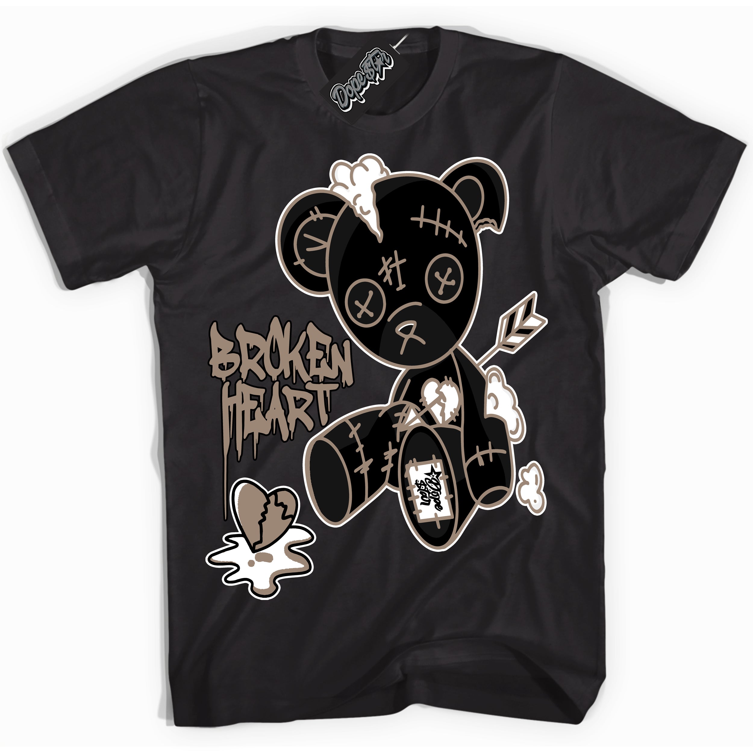 Cool Black Shirt with “ Broken Heart Bear ” design that perfectly matches Latte 1s Sneakers.