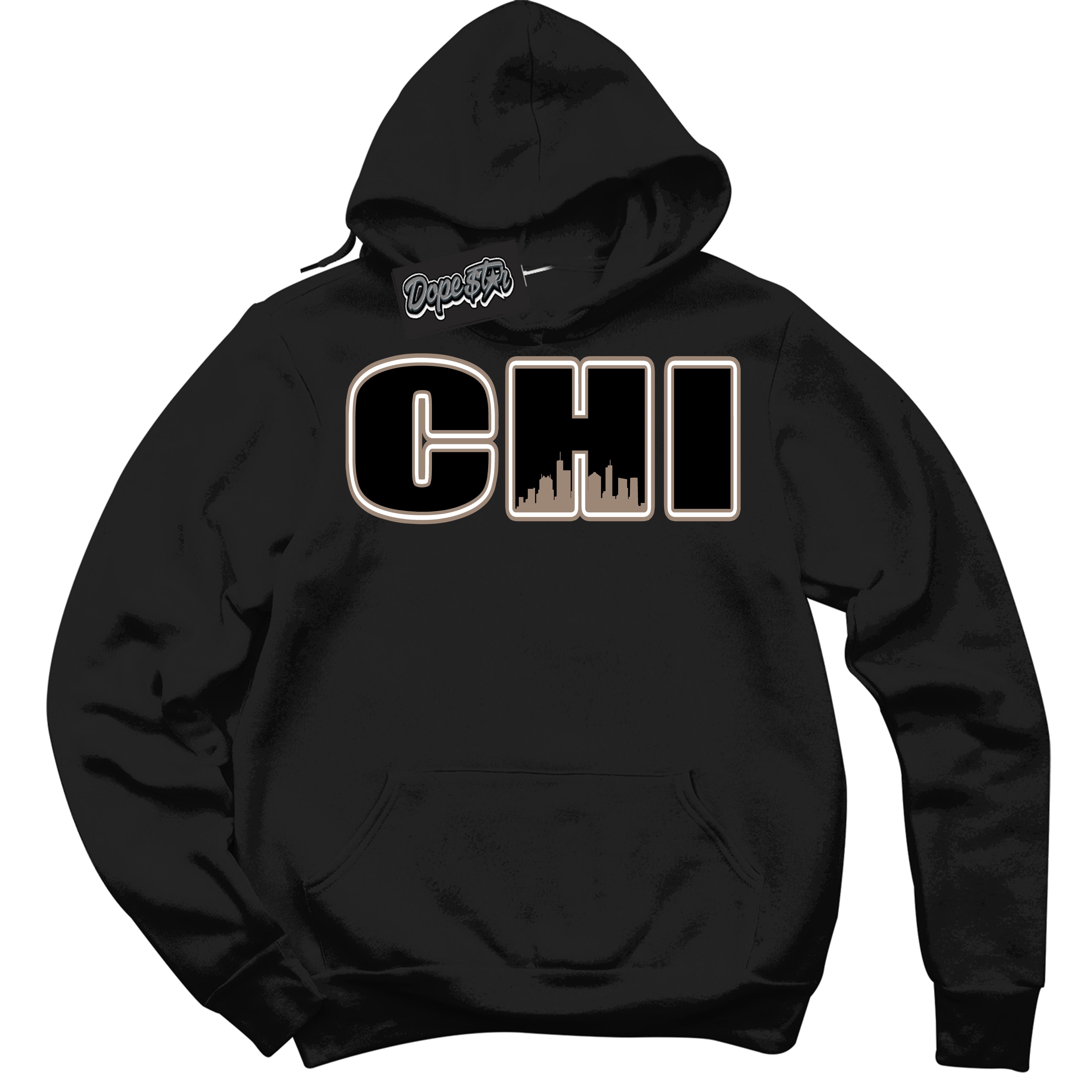 Cool Black Hoodie with “ Chicago ” design that Perfectly Matches Latte 1s Sneakers.