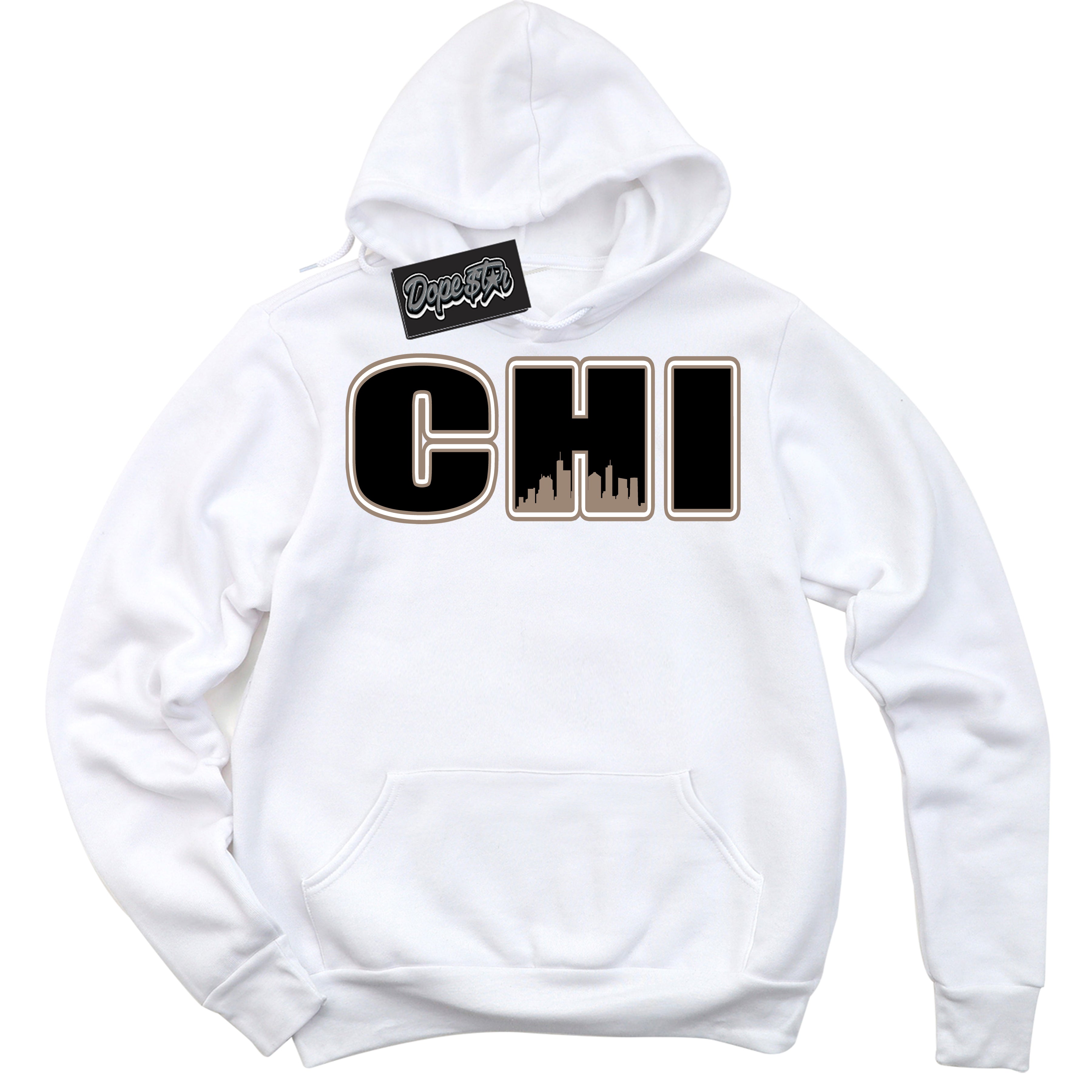 Cool White Hoodie with “ Chicago ” design that Perfectly Matches Latte 1s Sneakers.