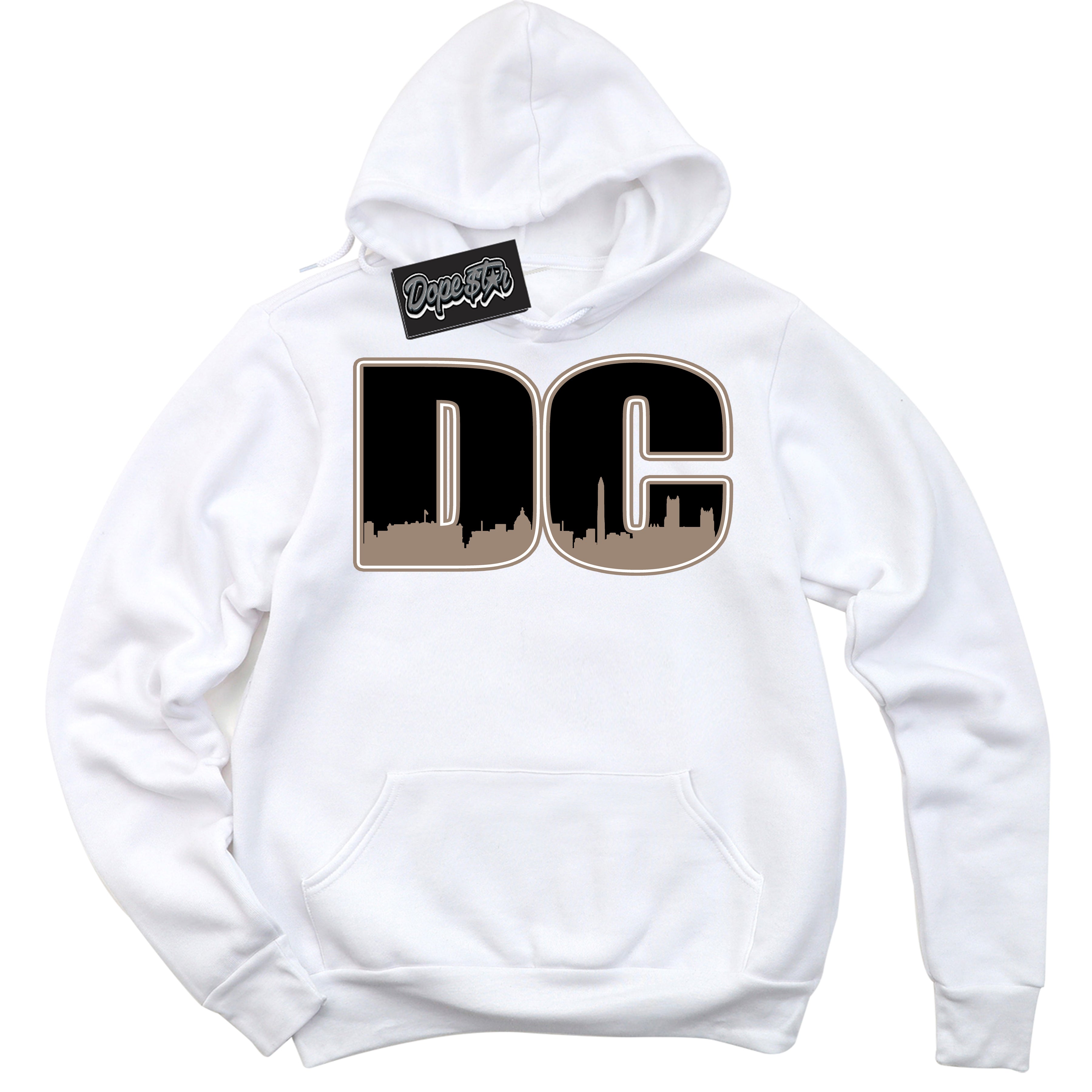 Cool White Hoodie with “ DC ” design that Perfectly Matches Latte 1s Sneakers.