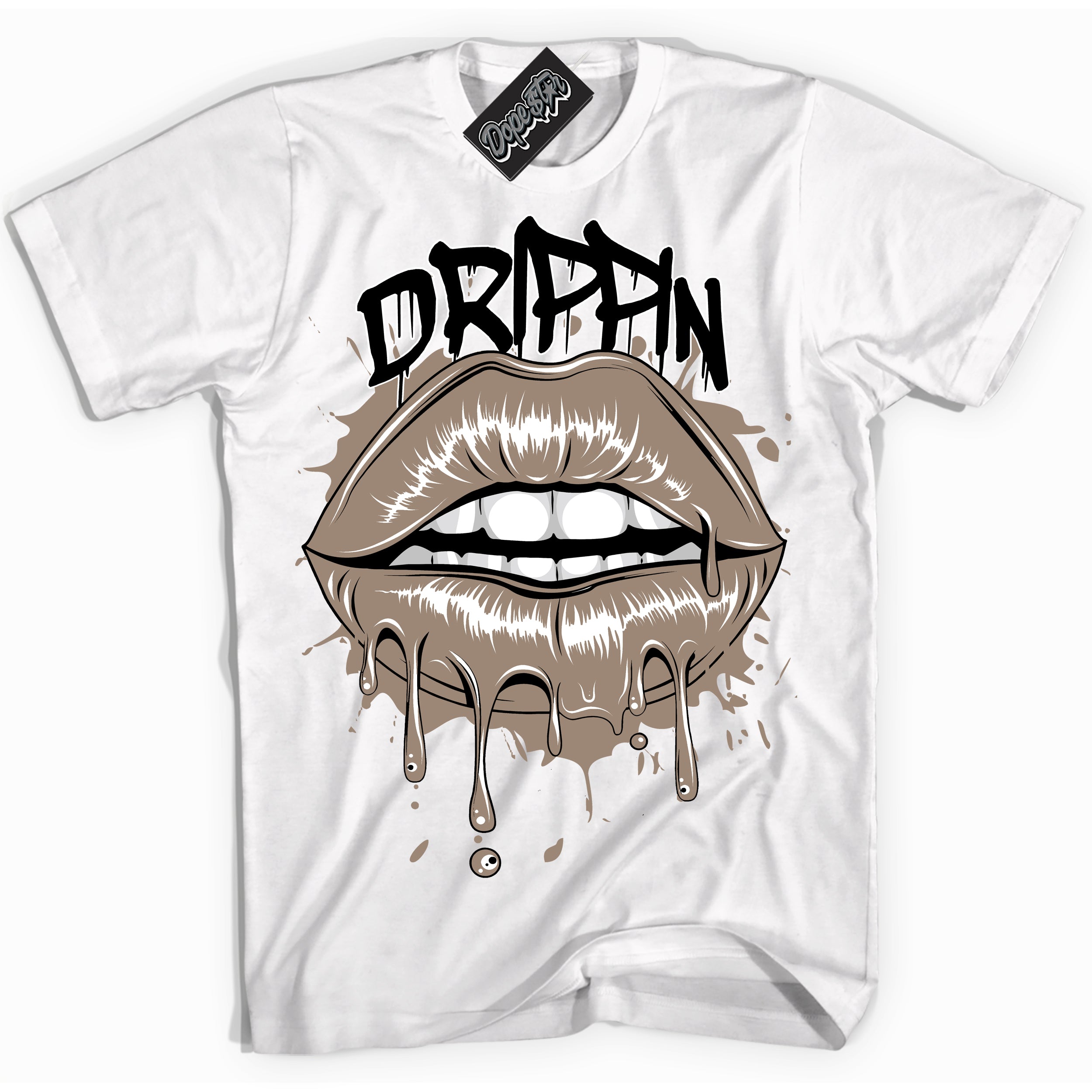 Cool White Shirt with “ Drippin ” design that perfectly matches Latte 1s Sneakers.