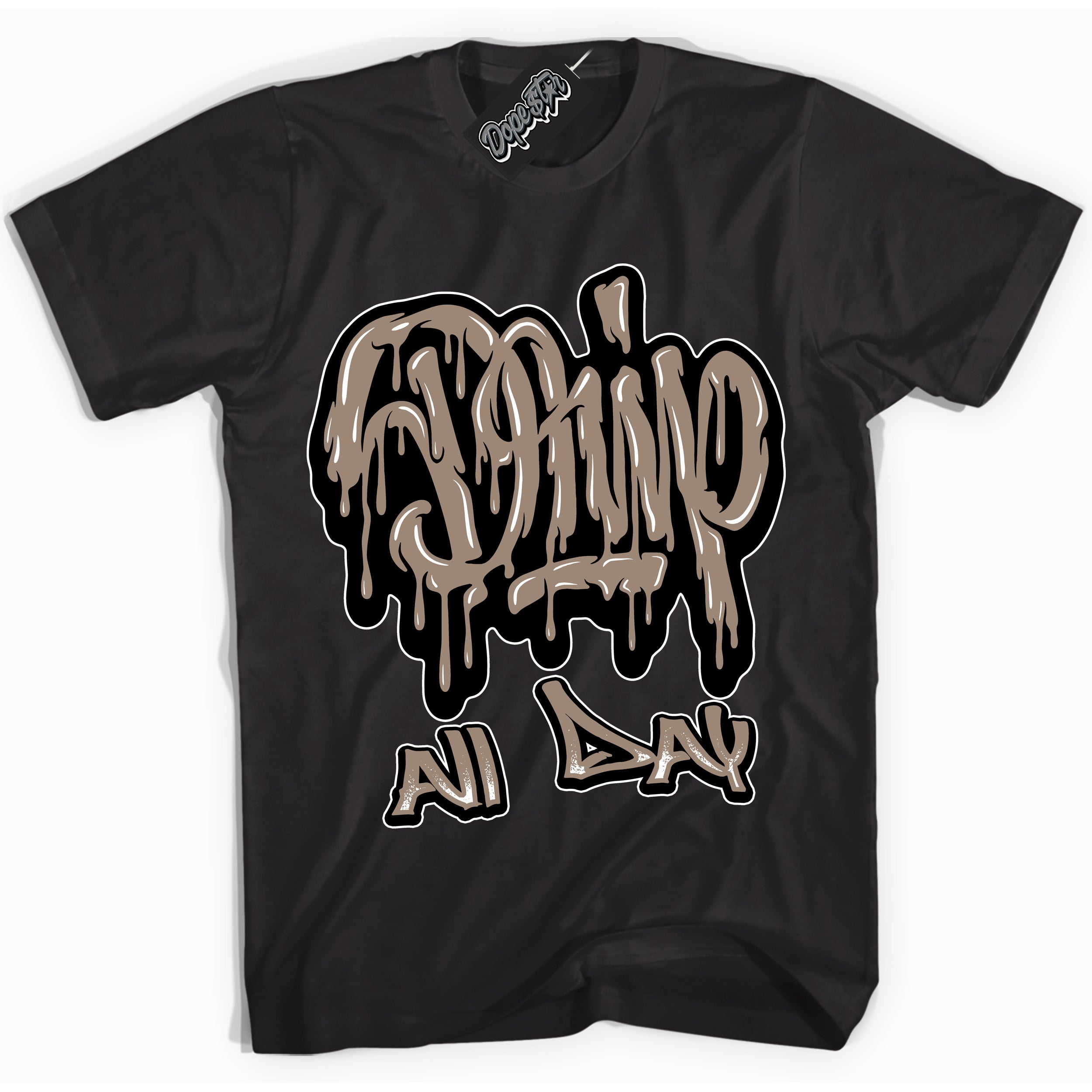 Cool Black Shirt with “ Drip All Day ” design that perfectly matches Latte 1s Sneakers.