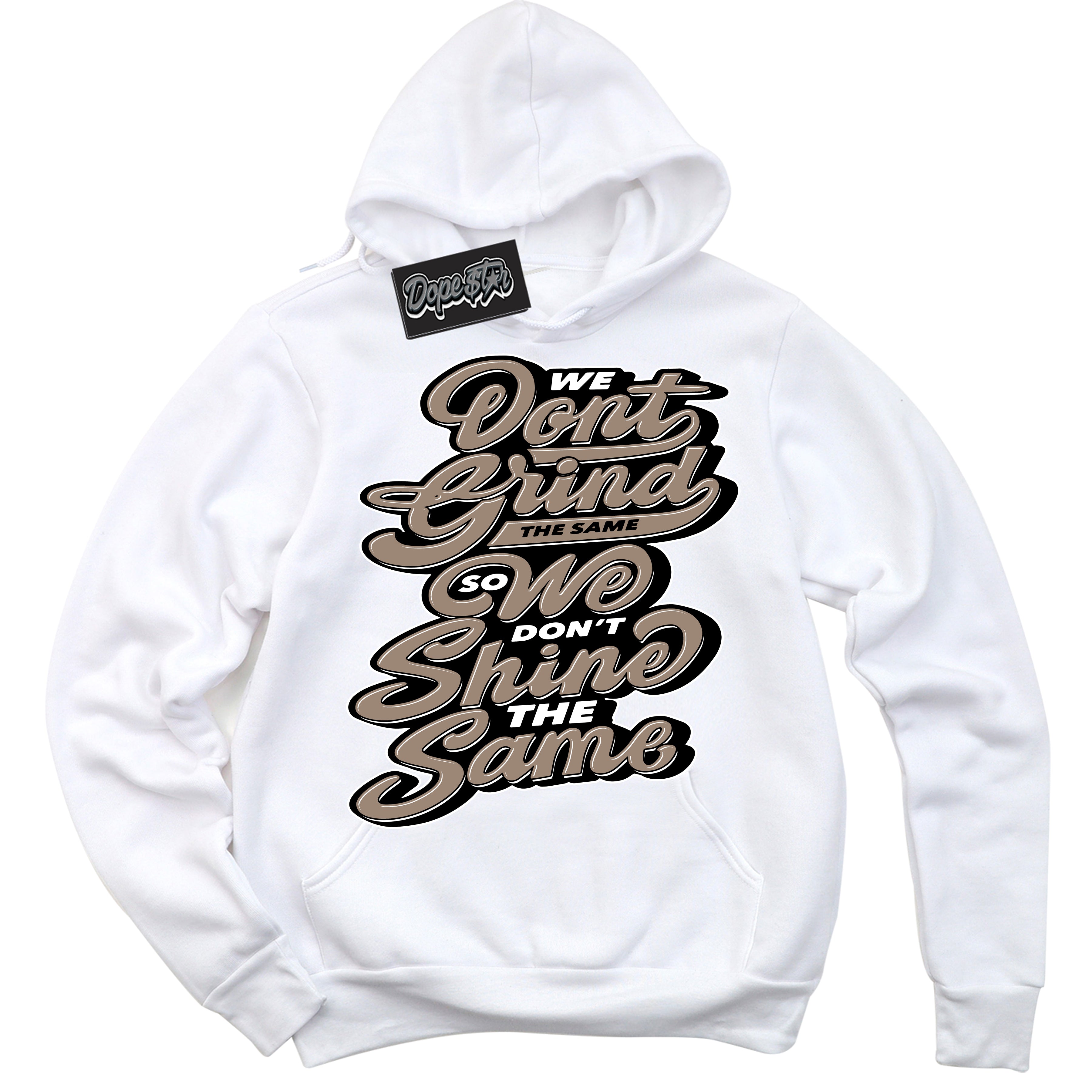 Cool White Hoodie with “ Grind Shine ” design that Perfectly Matches Latte 1s Sneakers.