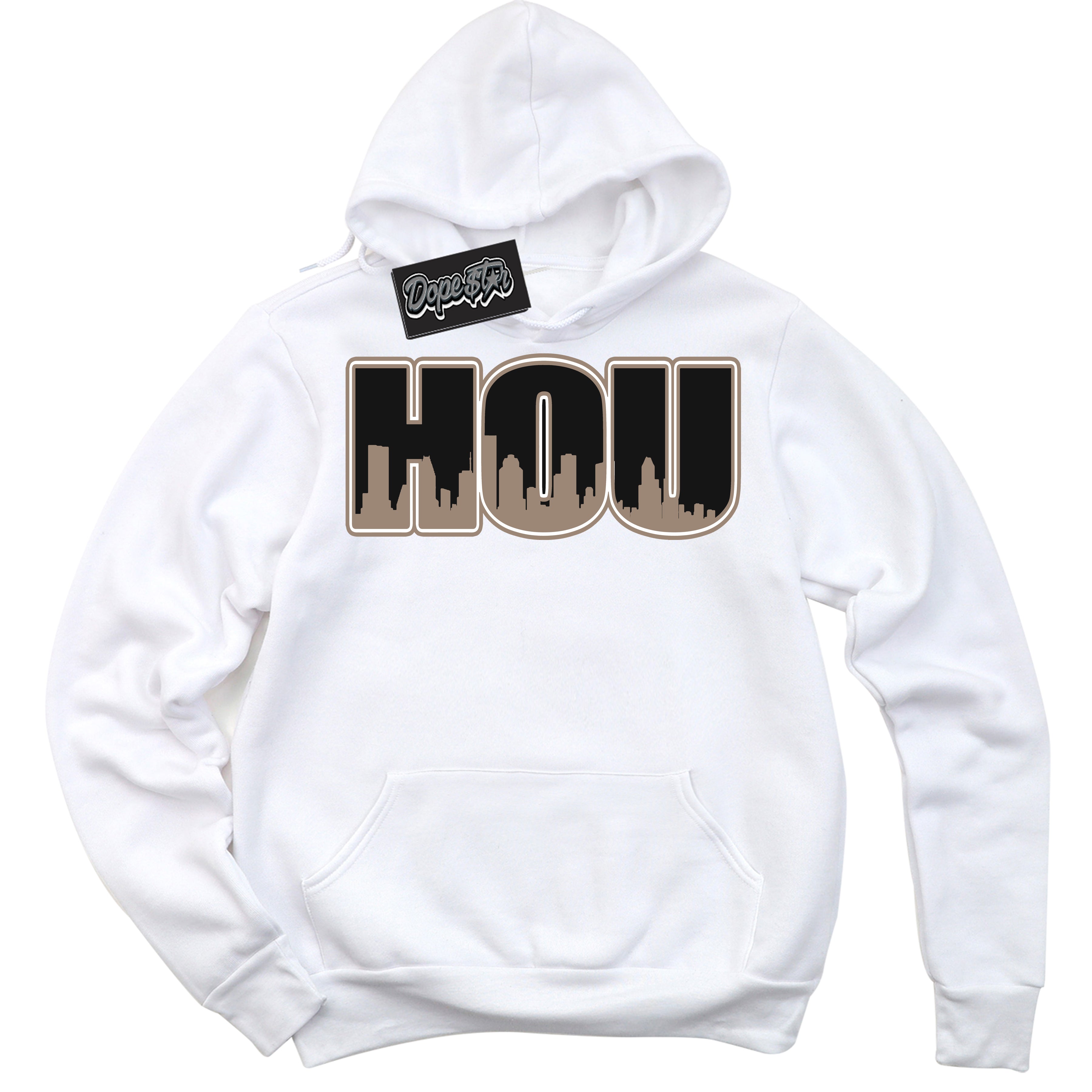 Cool White Hoodie with “ Houston ” design that Perfectly Matches Latte 1s Sneakers.