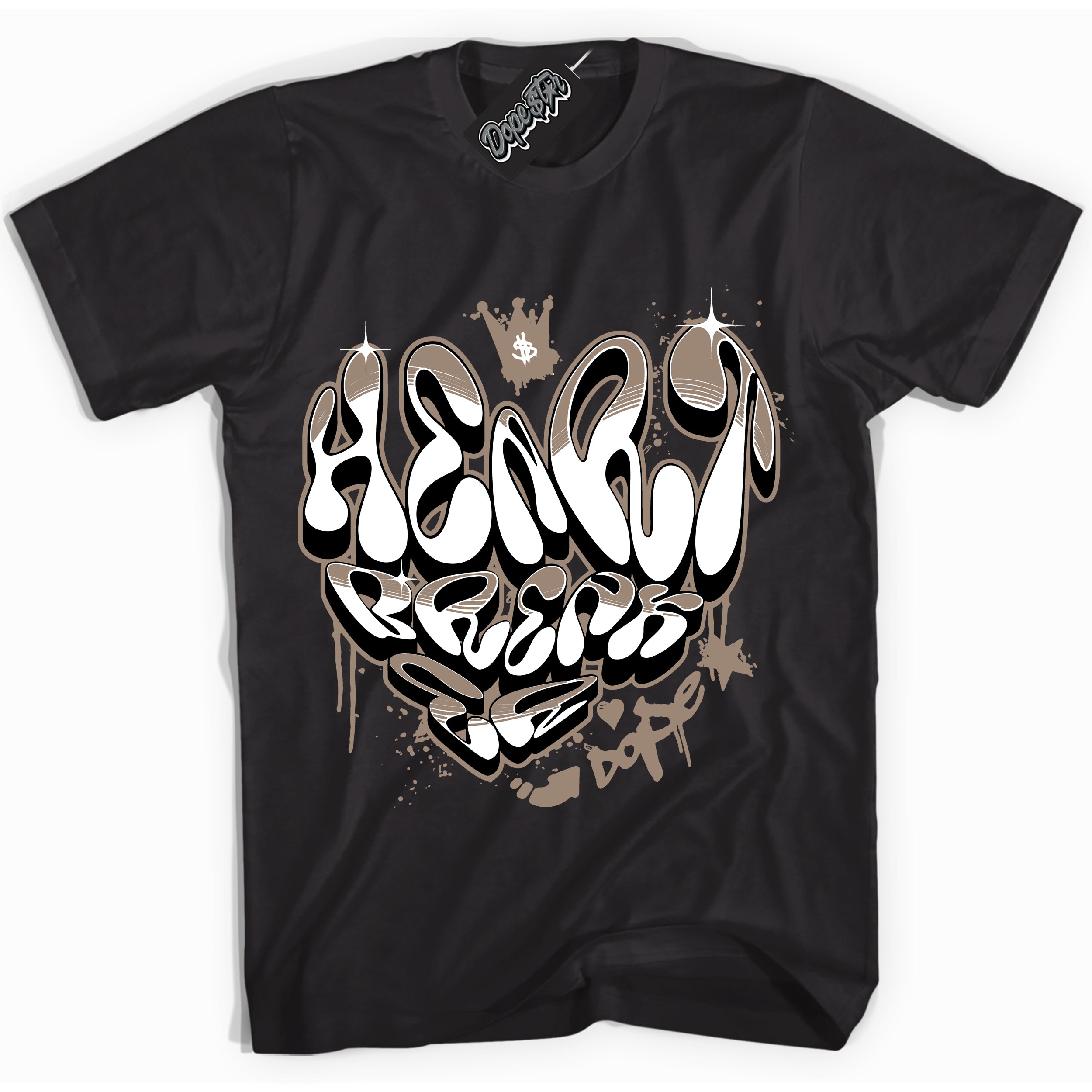 Cool Black Shirt with “ Heartbreaker Graffiti ” design that perfectly matches Latte 1s Sneakers.