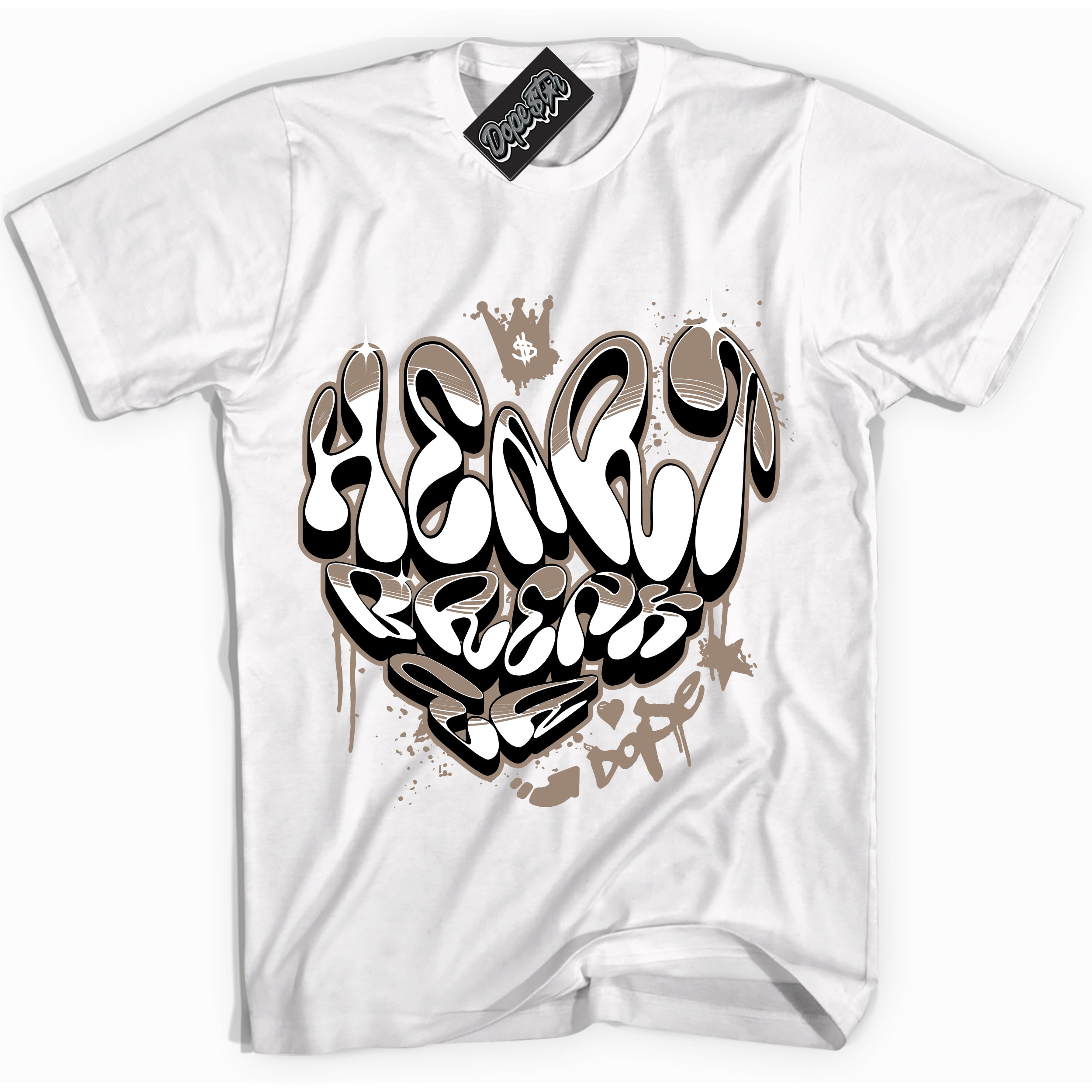 Cool White Shirt with “ Heartbreaker Graffiti ” design that perfectly matches Latte 1s Sneakers.