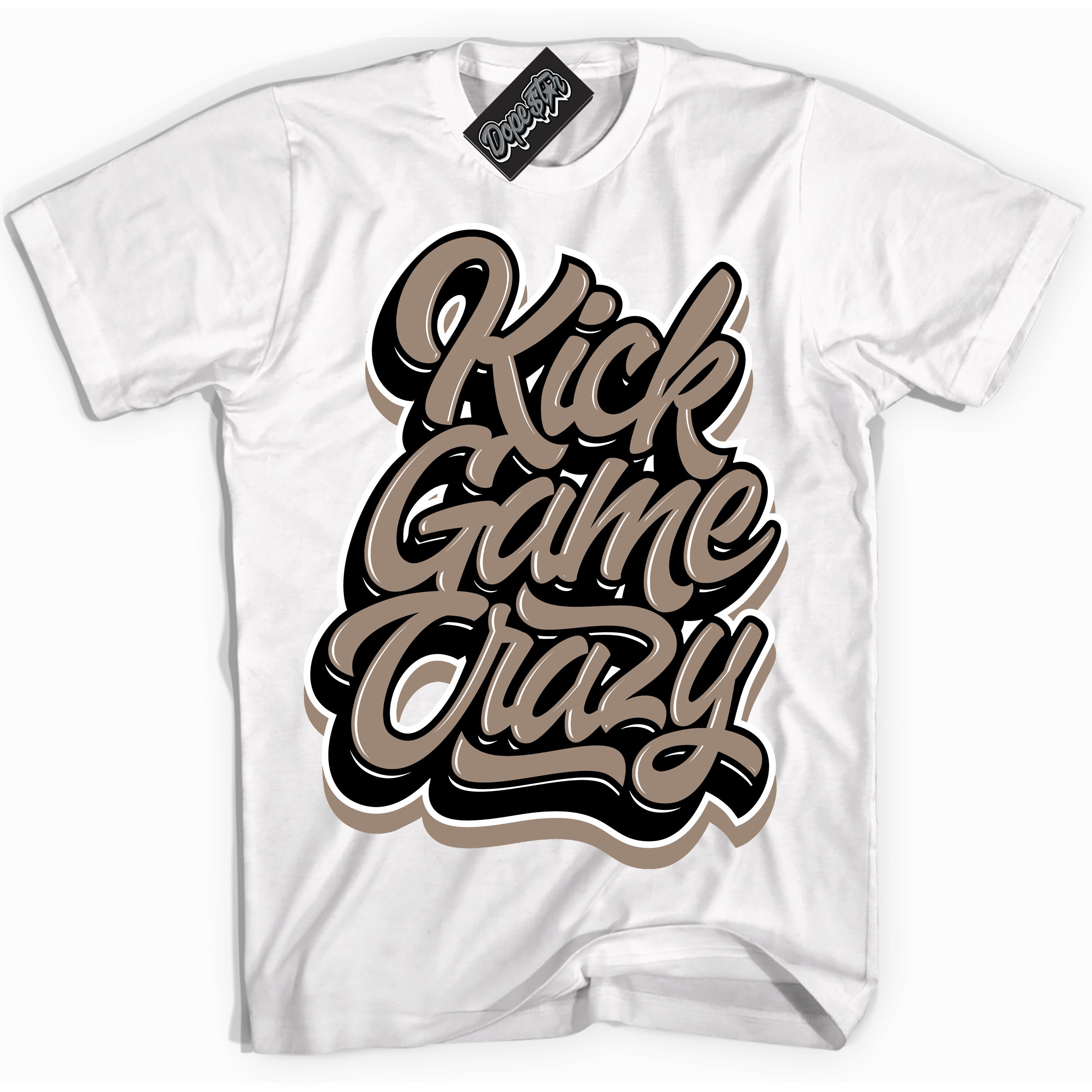 Cool White Shirt with “ Kick Game Crazy ” design that perfectly matches Latte 1s Sneakers.