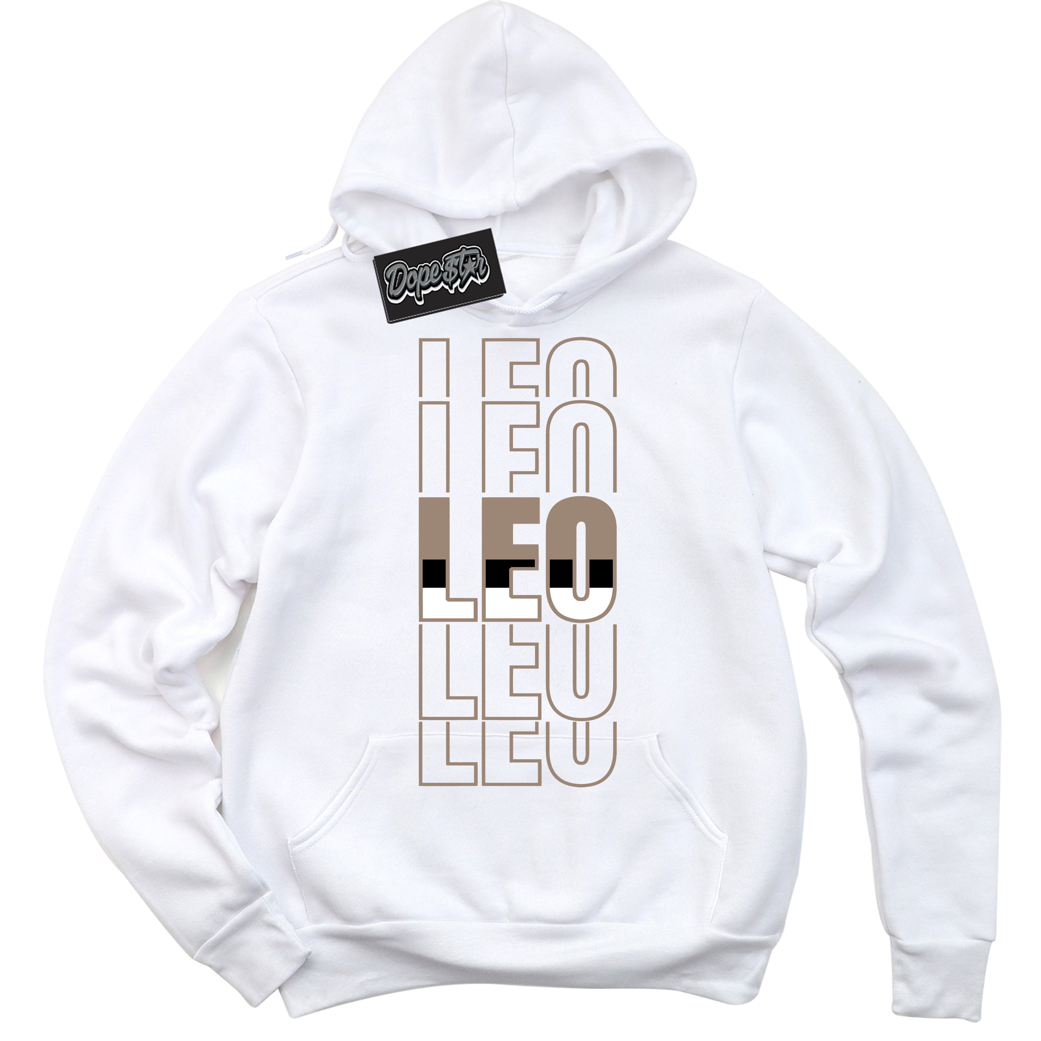 Cool White Hoodie with “ Leo ” design that Perfectly Matches Latte 1s Sneakers.