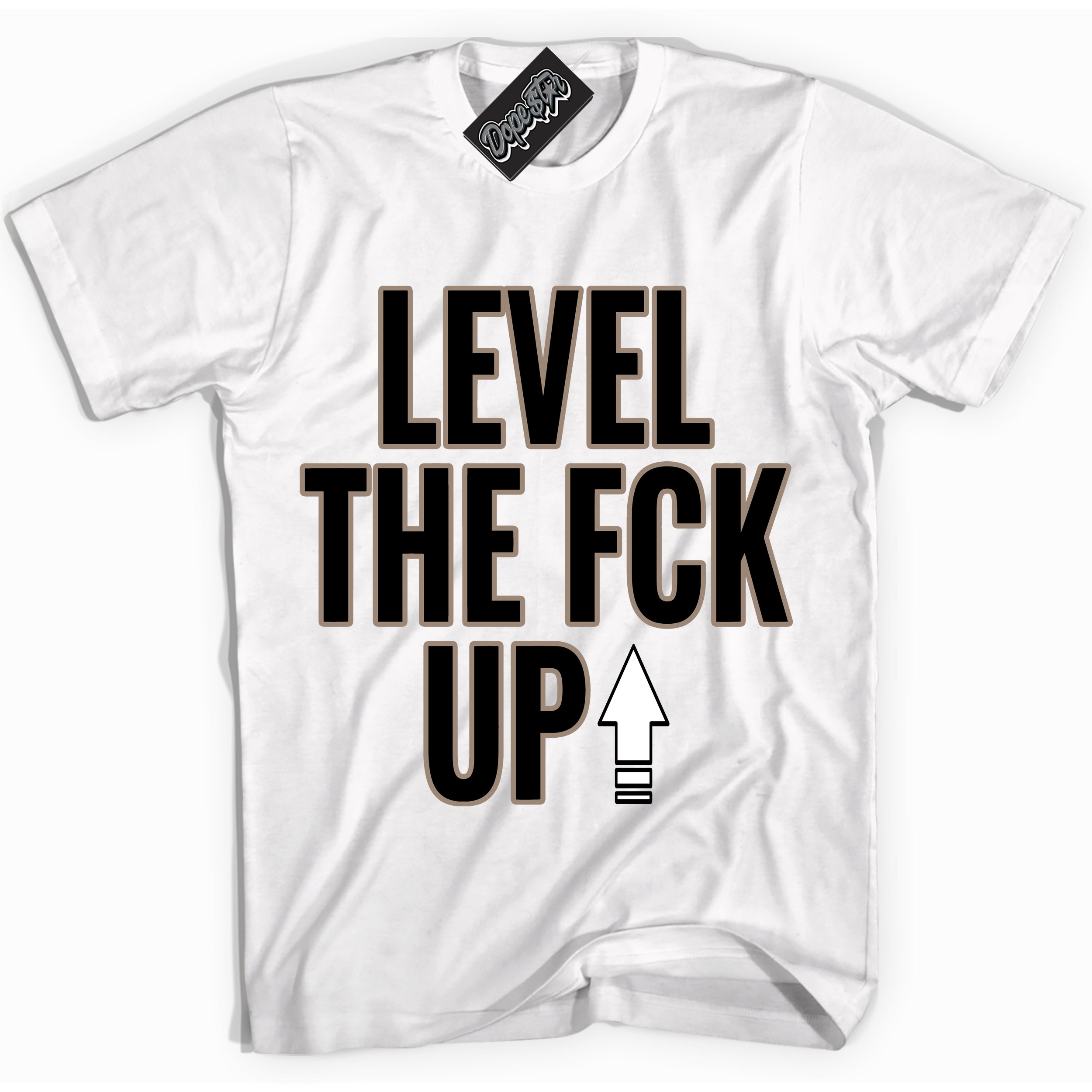Cool White Shirt with “ Level The Fck Up ” design that perfectly matches Latte 1s Sneakers.