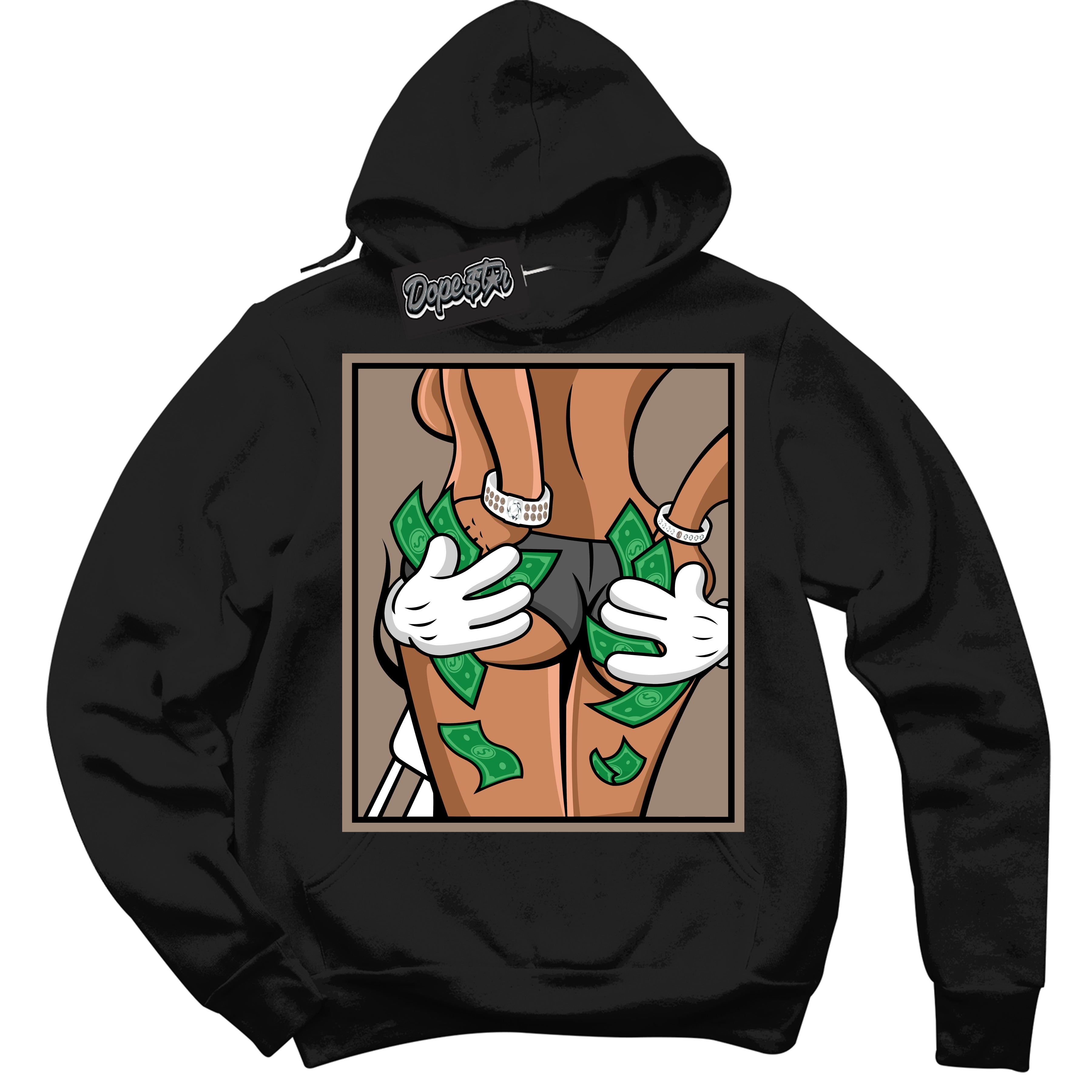 Cool Black Hoodie with “ Money Hands ” design that Perfectly Matches Latte 1s Sneakers.