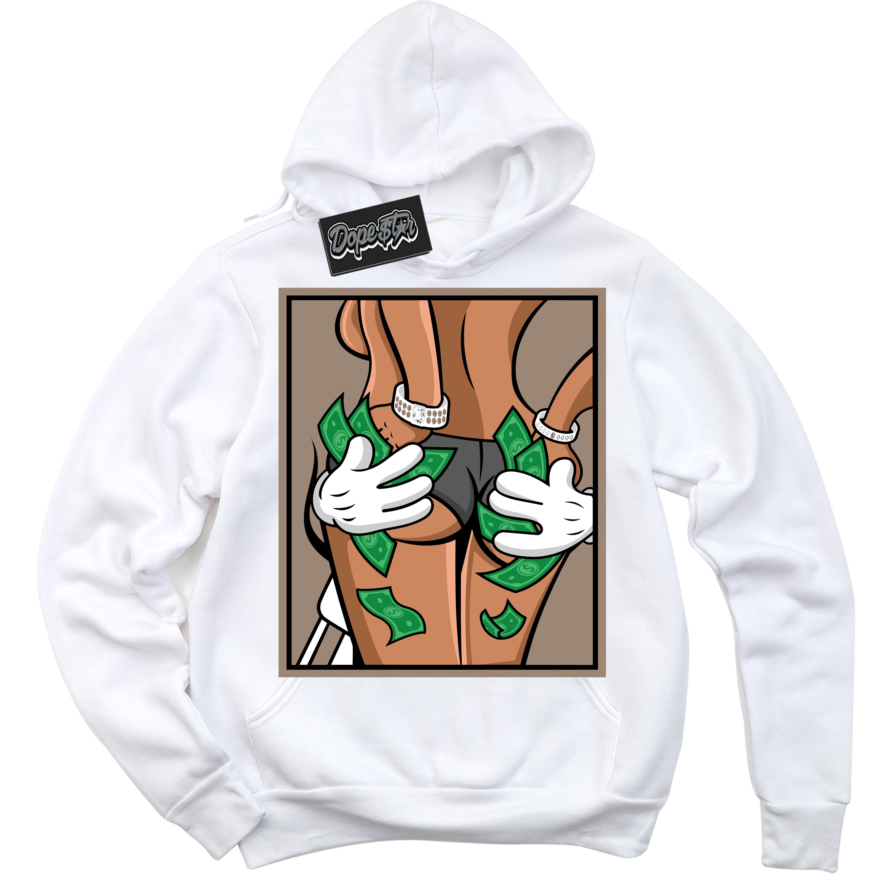 Cool White Hoodie with “ Money Hands ” design that Perfectly Matches Latte 1s Sneakers.