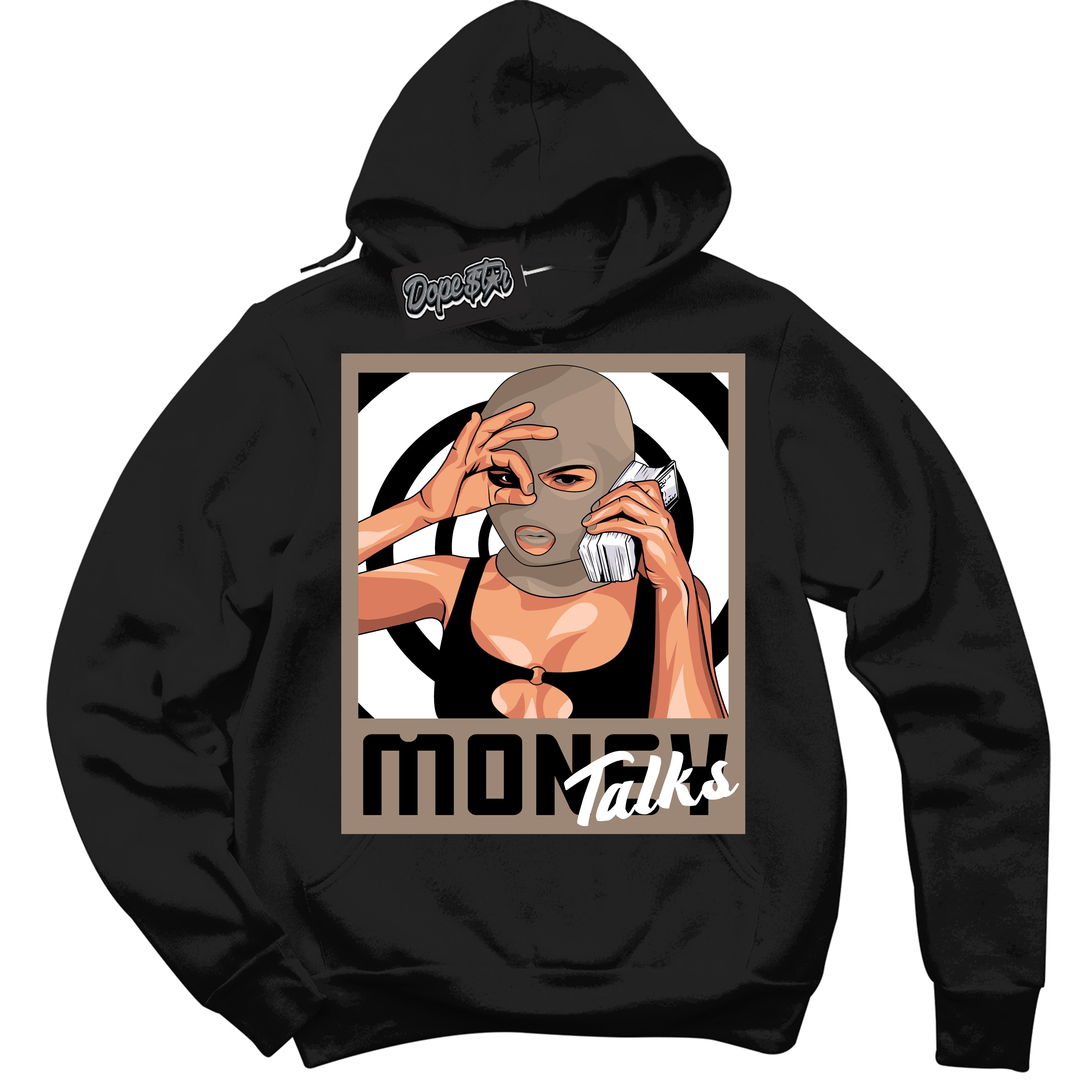 Cool Black Hoodie with “ Money Talks ” design that Perfectly Matches Latte 1s Sneakers.