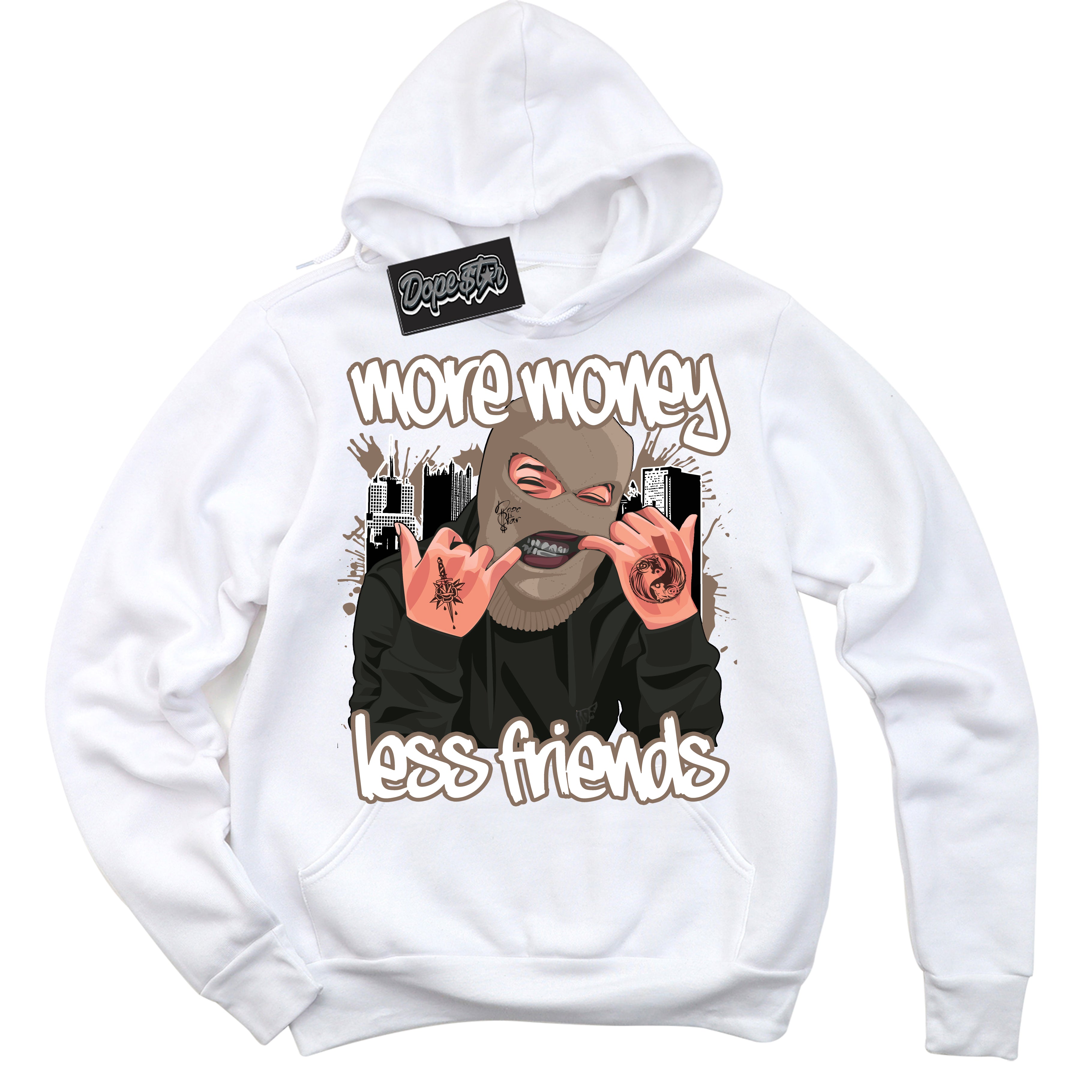 Cool White Hoodie with “ More Money Less Friends ” design that Perfectly Matches Latte 1s Sneakers.