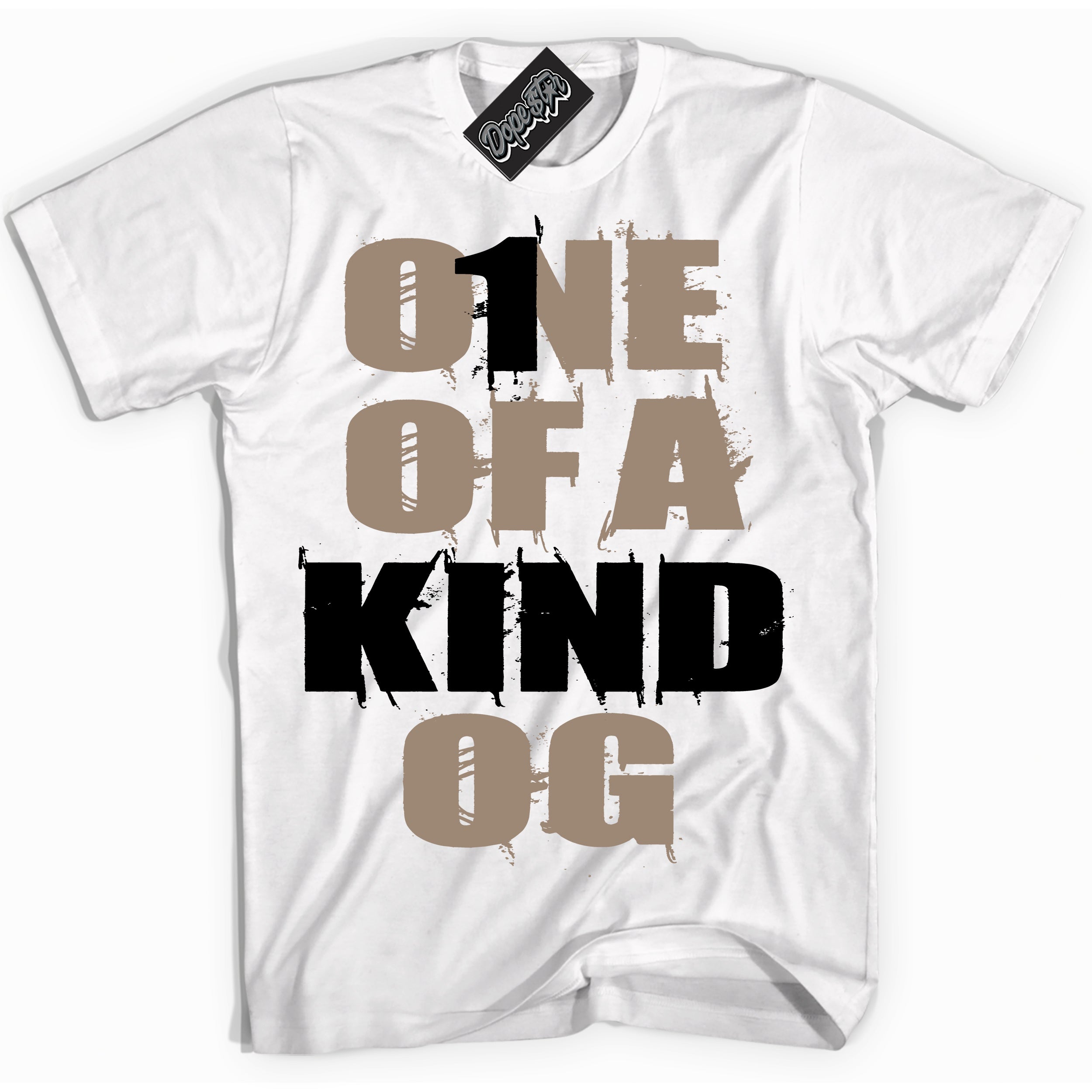 Cool White Shirt with “ One Of A Kind ” design that perfectly matches Latte 1s Sneakers.