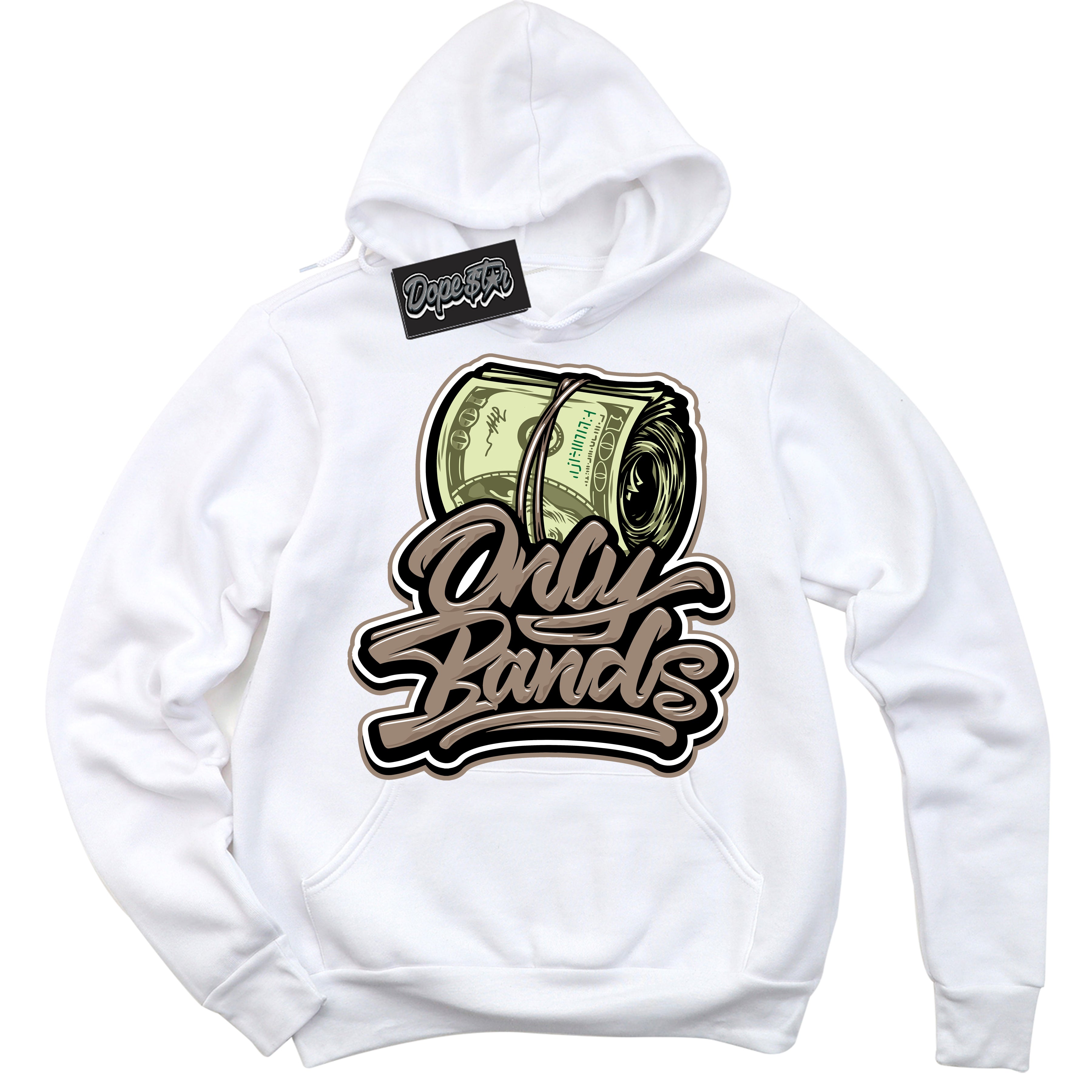 Cool White Hoodie with “ Only Bands ” design that Perfectly Matches Latte 1s Sneakers.