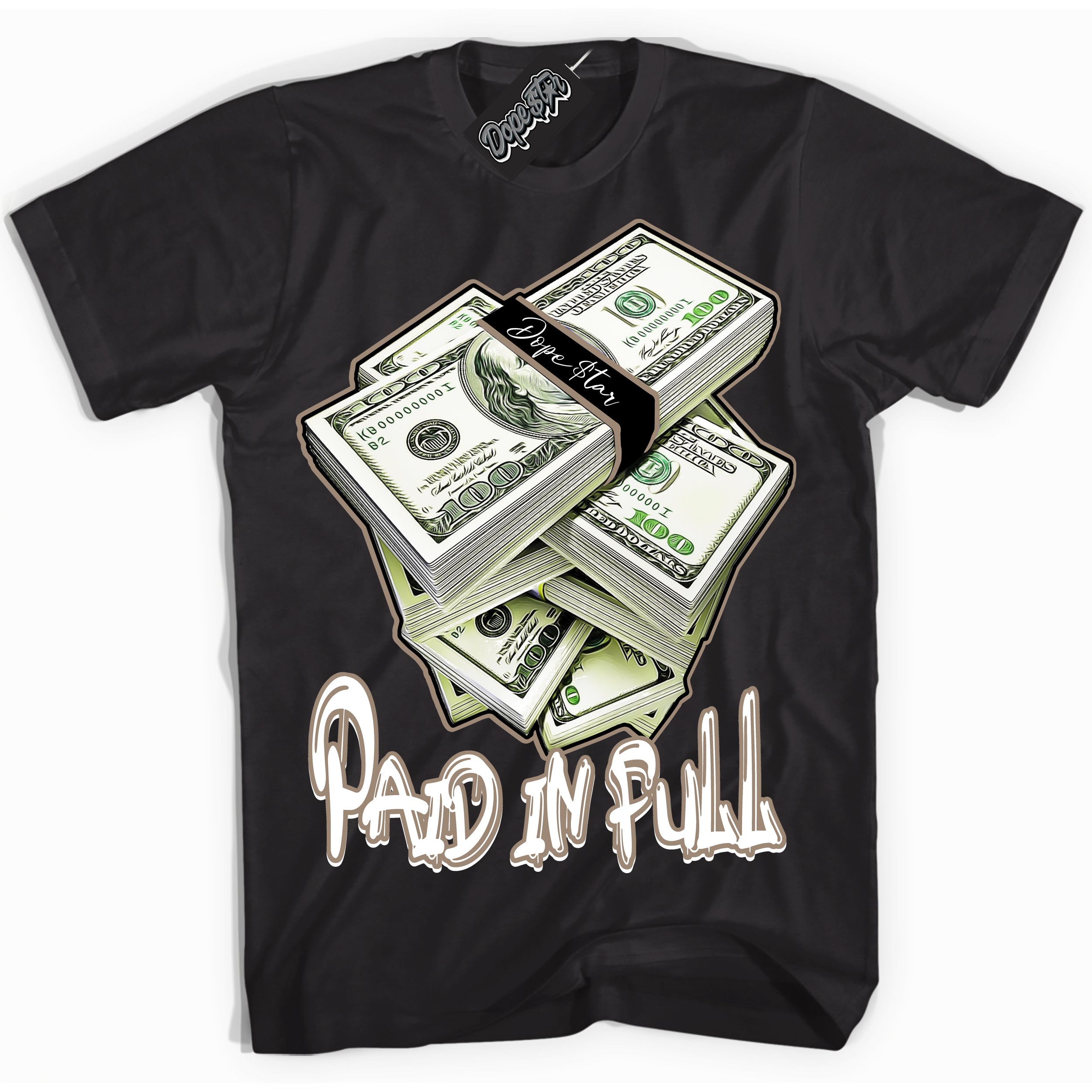 Cool Black Shirt with “ Paid In Full ” design that perfectly matches Latte 1s Sneakers.
