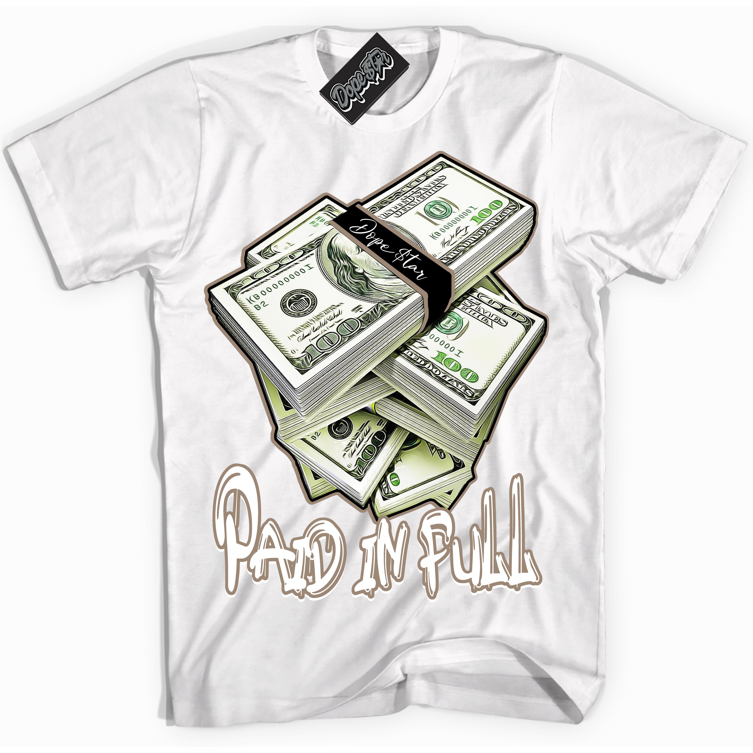 Cool White Shirt with “ Paid In Full ” design that perfectly matches Latte 1s Sneakers.