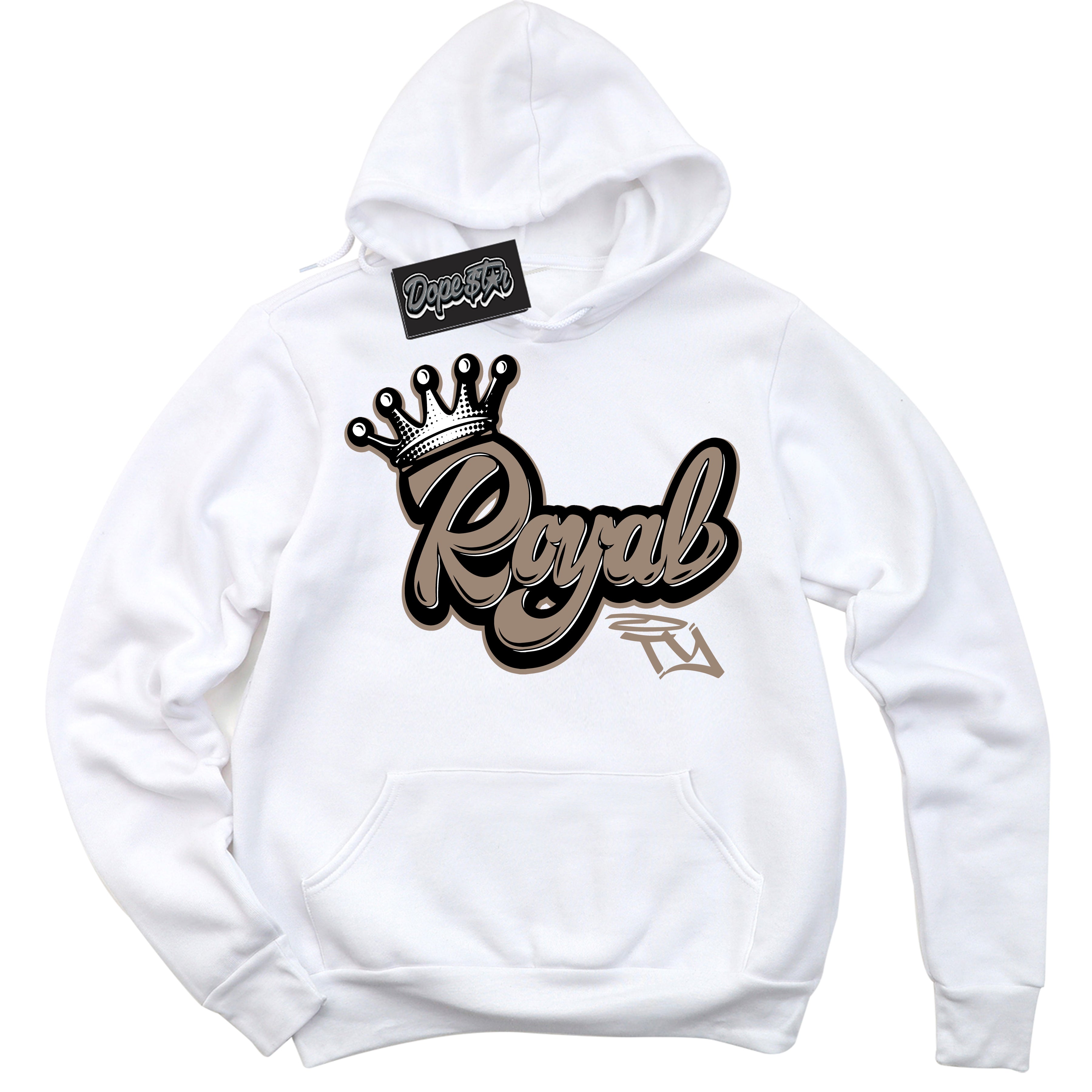 Cool White Hoodie with “ Royalty ” design that Perfectly Matches Latte 1s Sneakers.