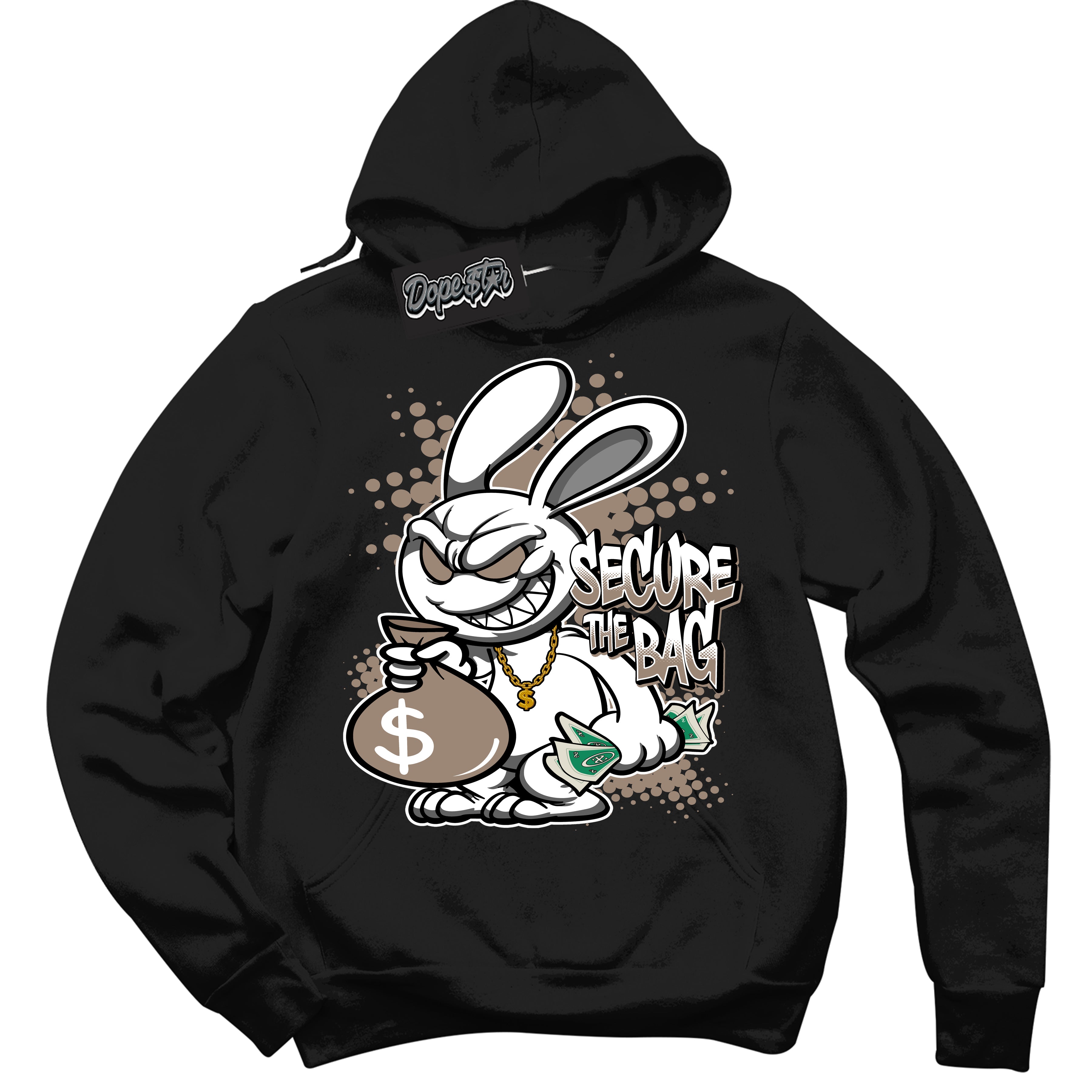 Cool Black Hoodie with “ Secure The Bag ” design that Perfectly Matches Latte 1s Sneakers.