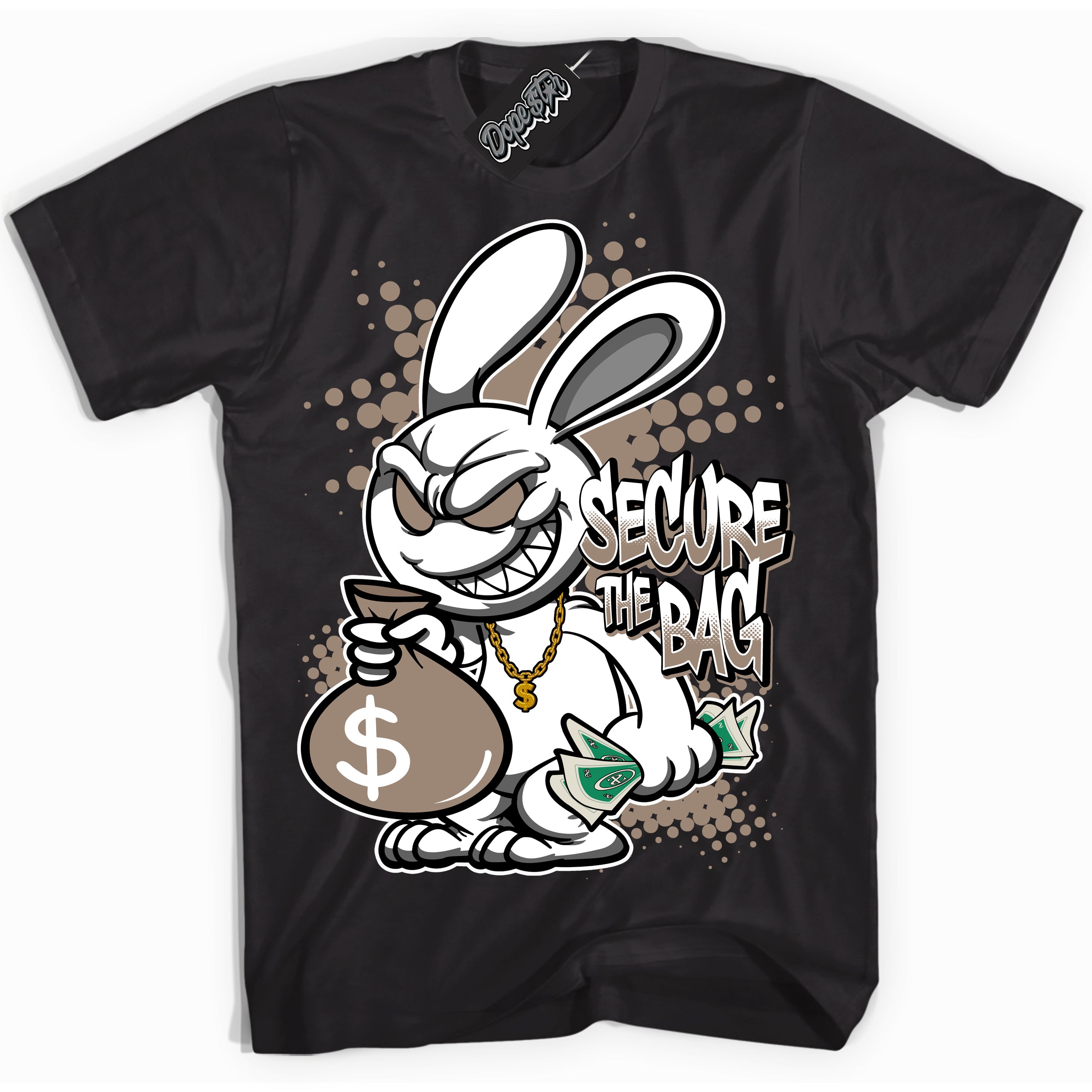 Cool Black Shirt with “ Secure The Bag ” design that perfectly matches Latte 1s Sneakers.