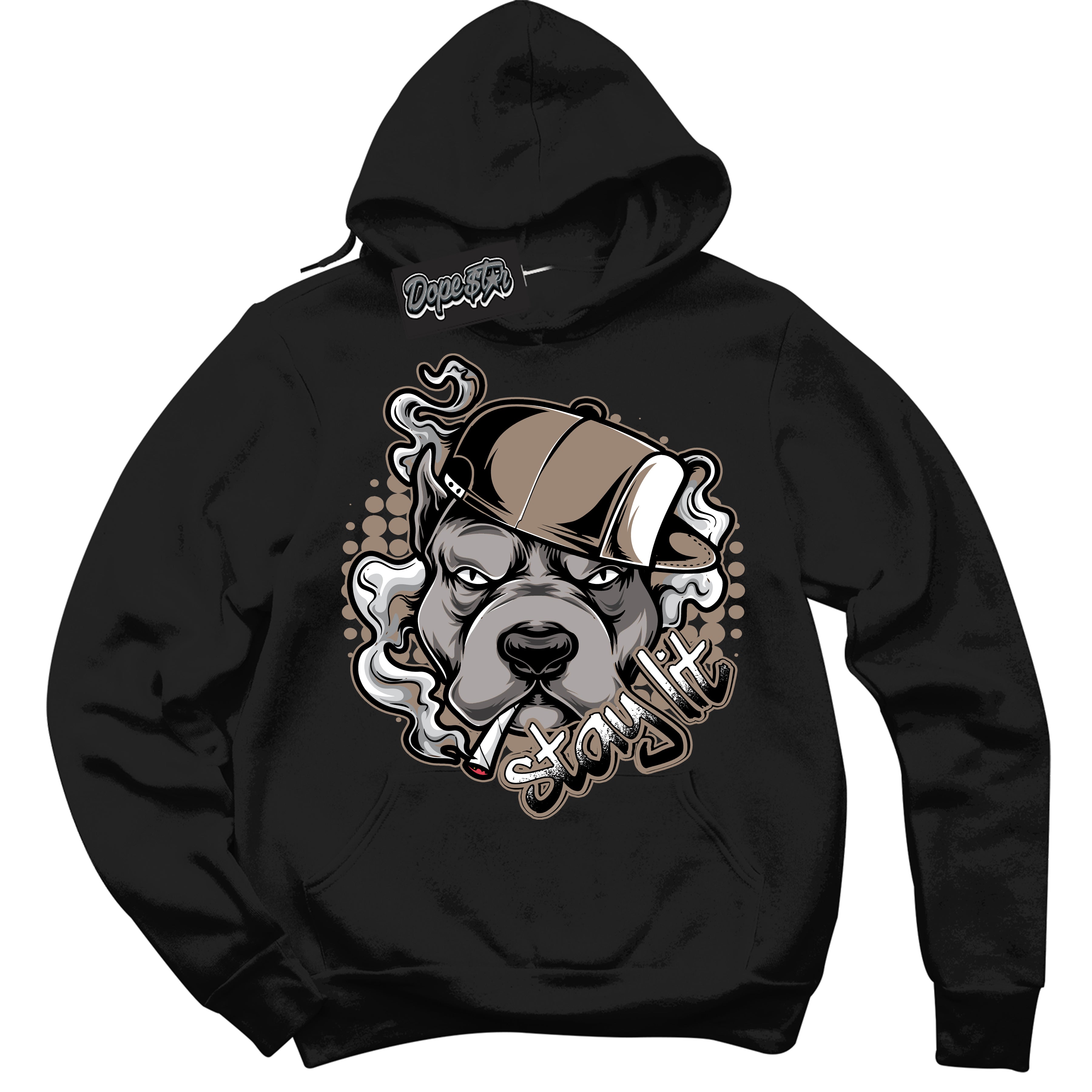 Cool Black Hoodie with “ Stay Lit ” design that Perfectly Matches Latte 1s Sneakers.