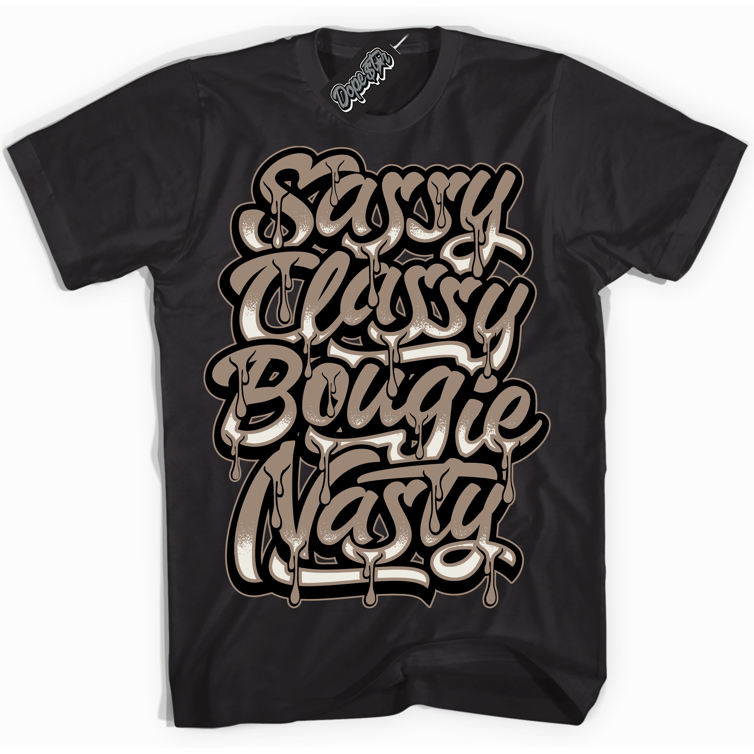 Cool Black Shirt with “ Sassy Classy ” design that perfectly matches Latte 1s Sneakers.