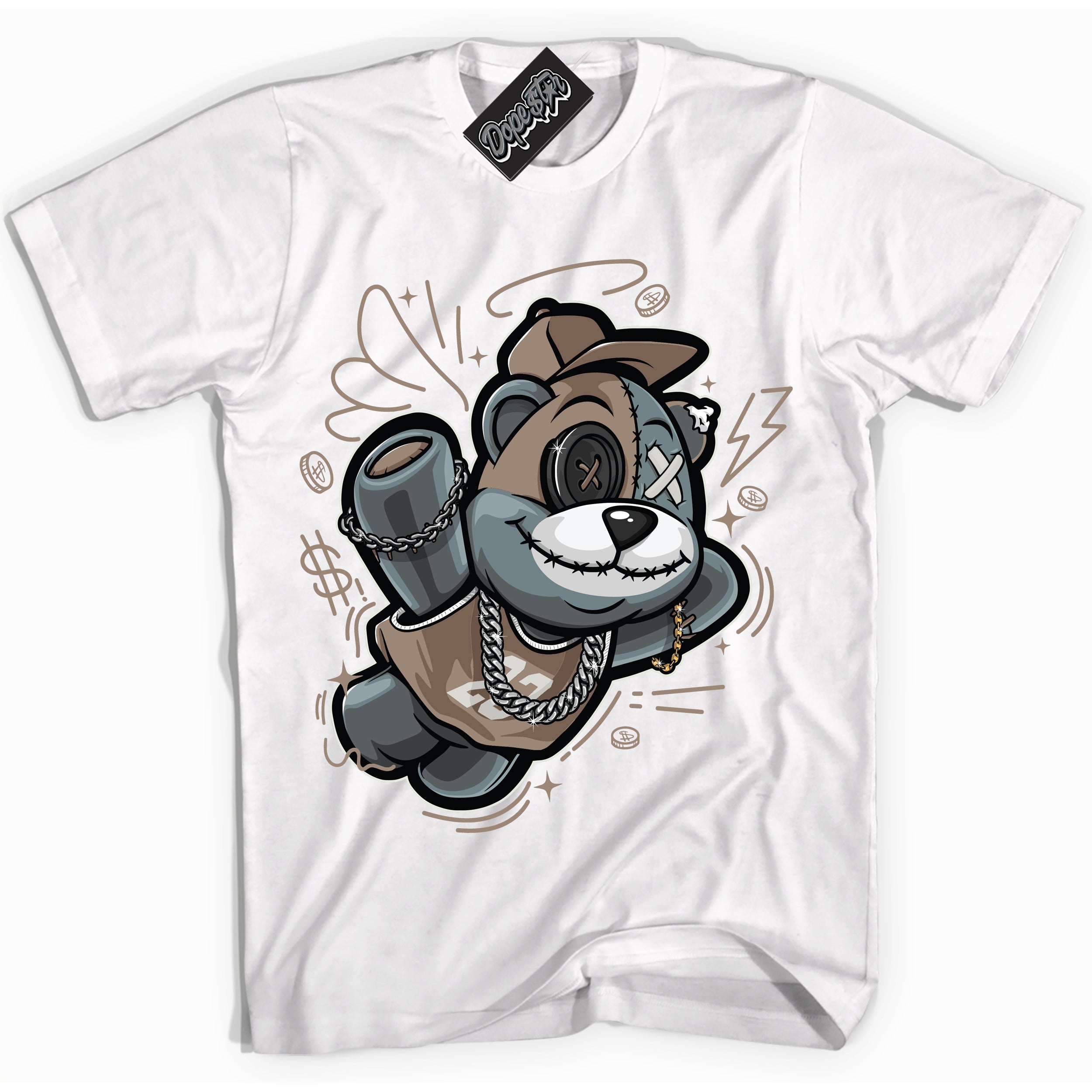 Cool White Shirt with “ Slam Dunk Bear ” design that perfectly matches Latte 1s Sneakers.