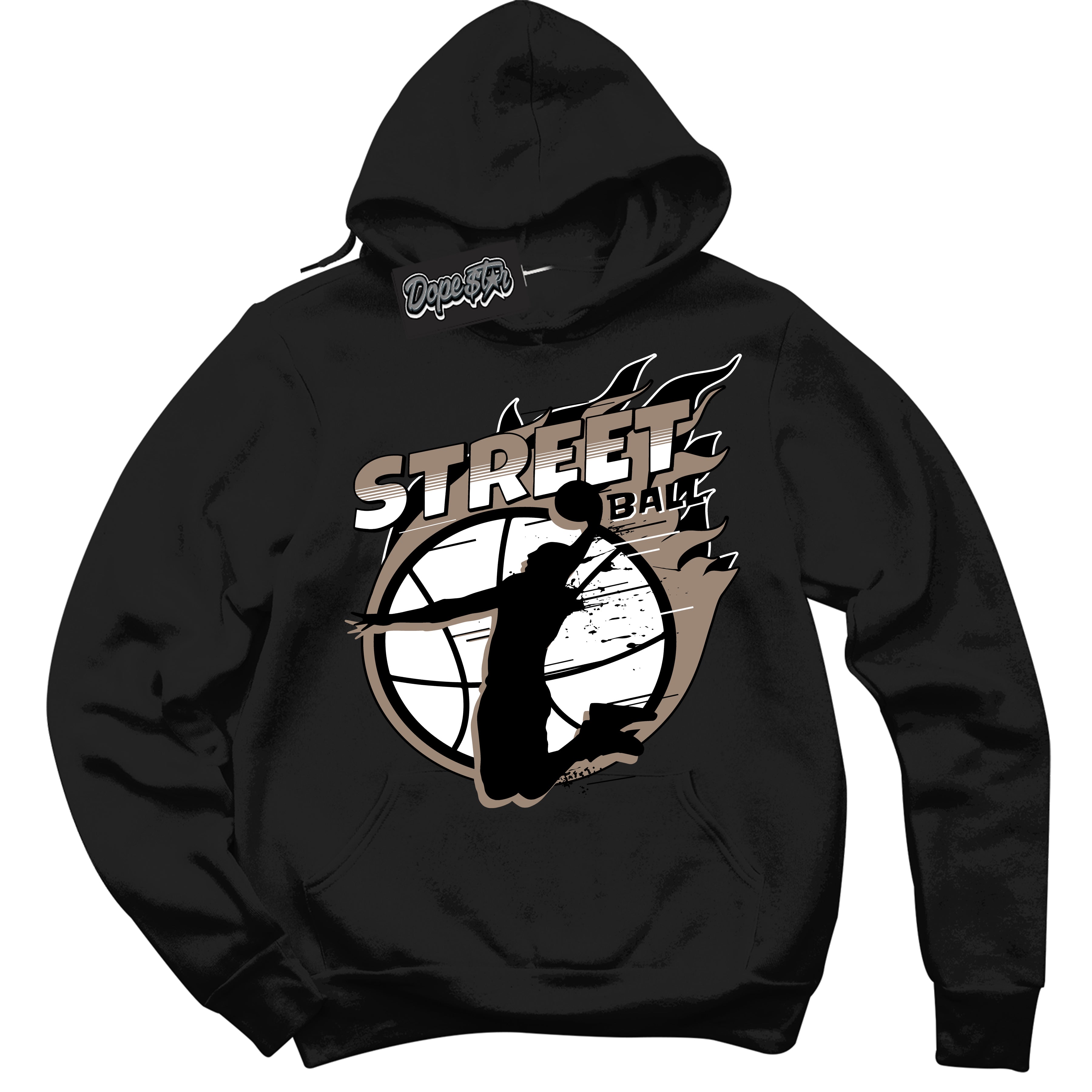 Cool Black Hoodie with “ Street Ball ” design that Perfectly Matches Latte 1s Sneakers.