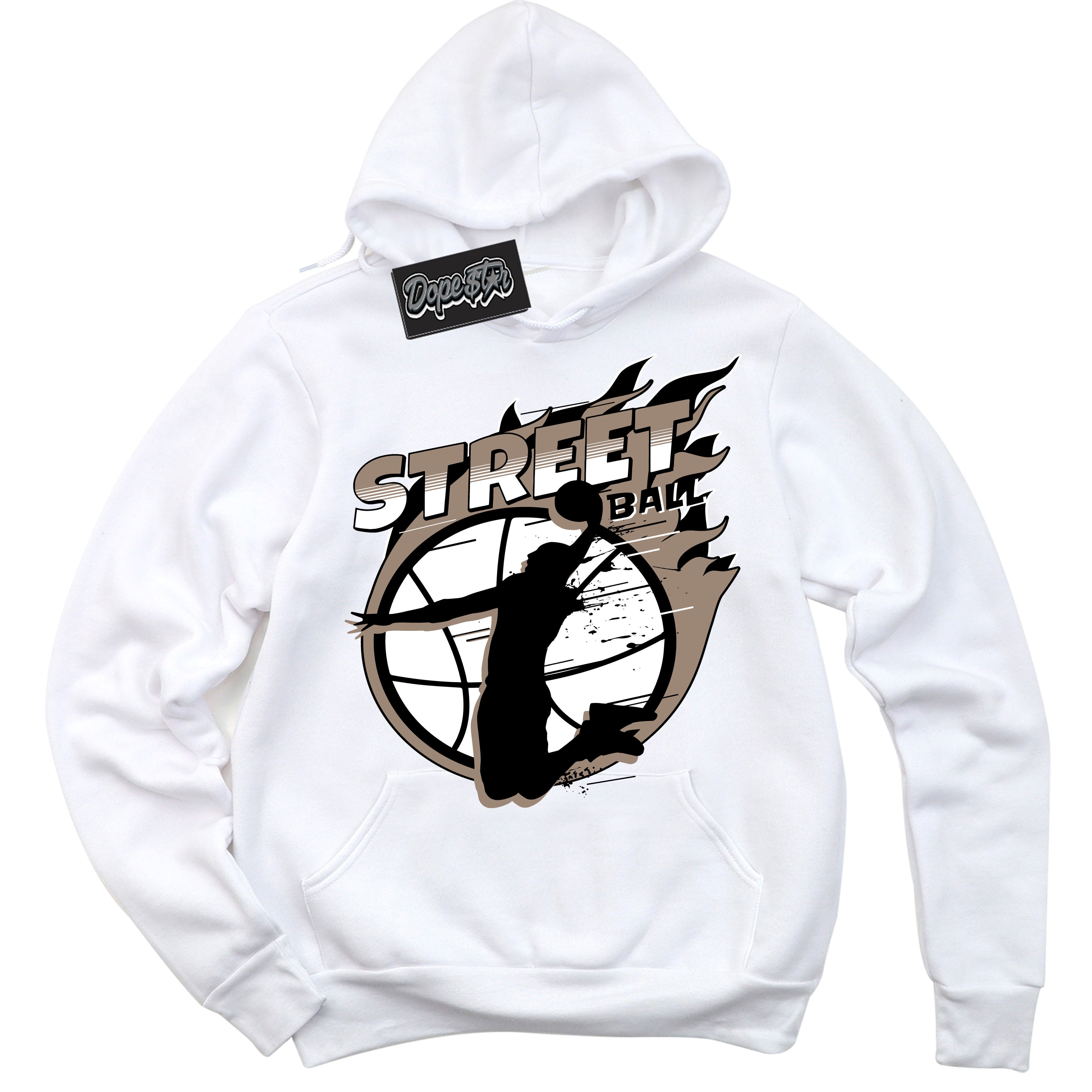 Cool White Hoodie with “ Street Ball ” design that Perfectly Matches Latte 1s Sneakers.