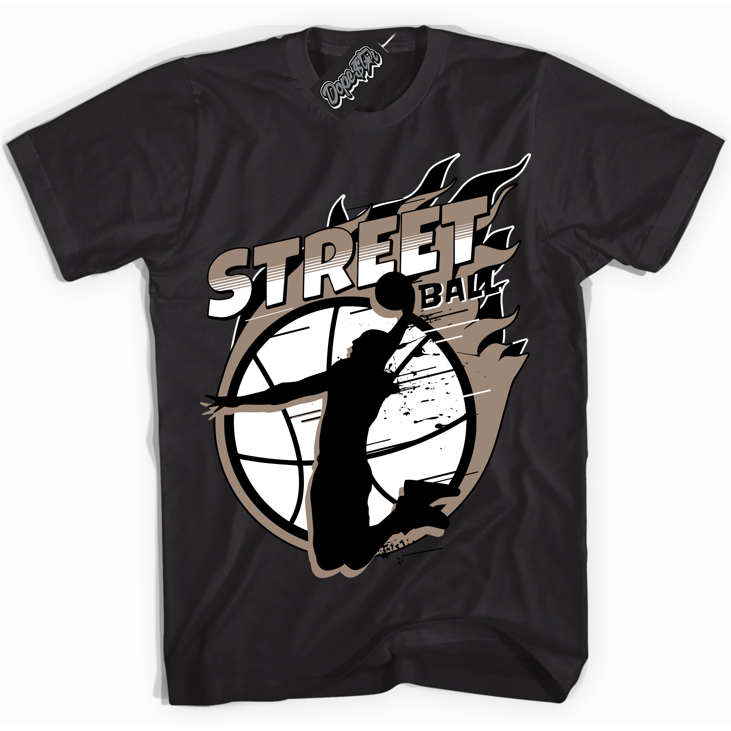 Cool Black Shirt with “ Street Ball ” design that perfectly matches Latte 1s Sneakers.