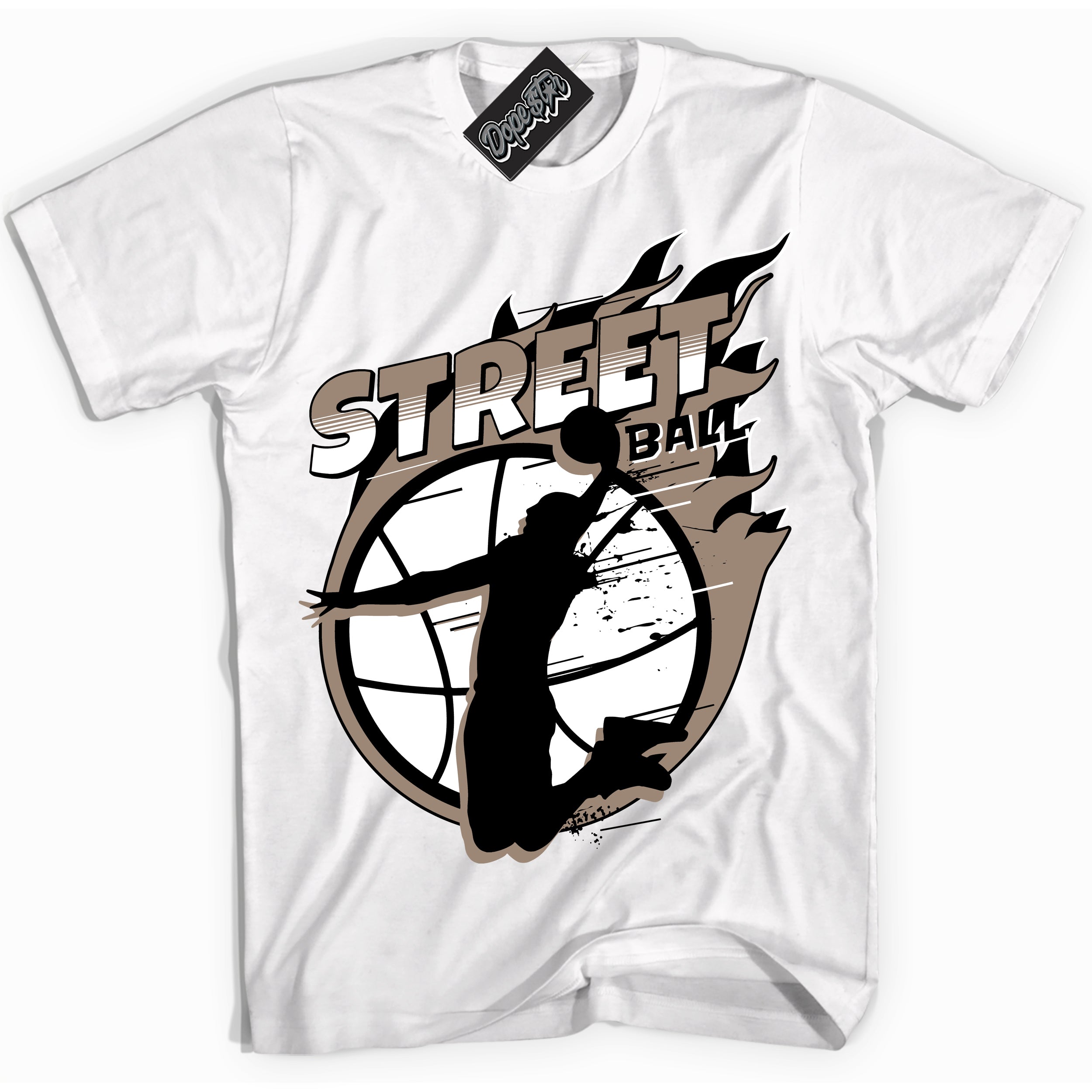 Cool White Shirt with “ Street Ball ” design that perfectly matches Latte 1s Sneakers.