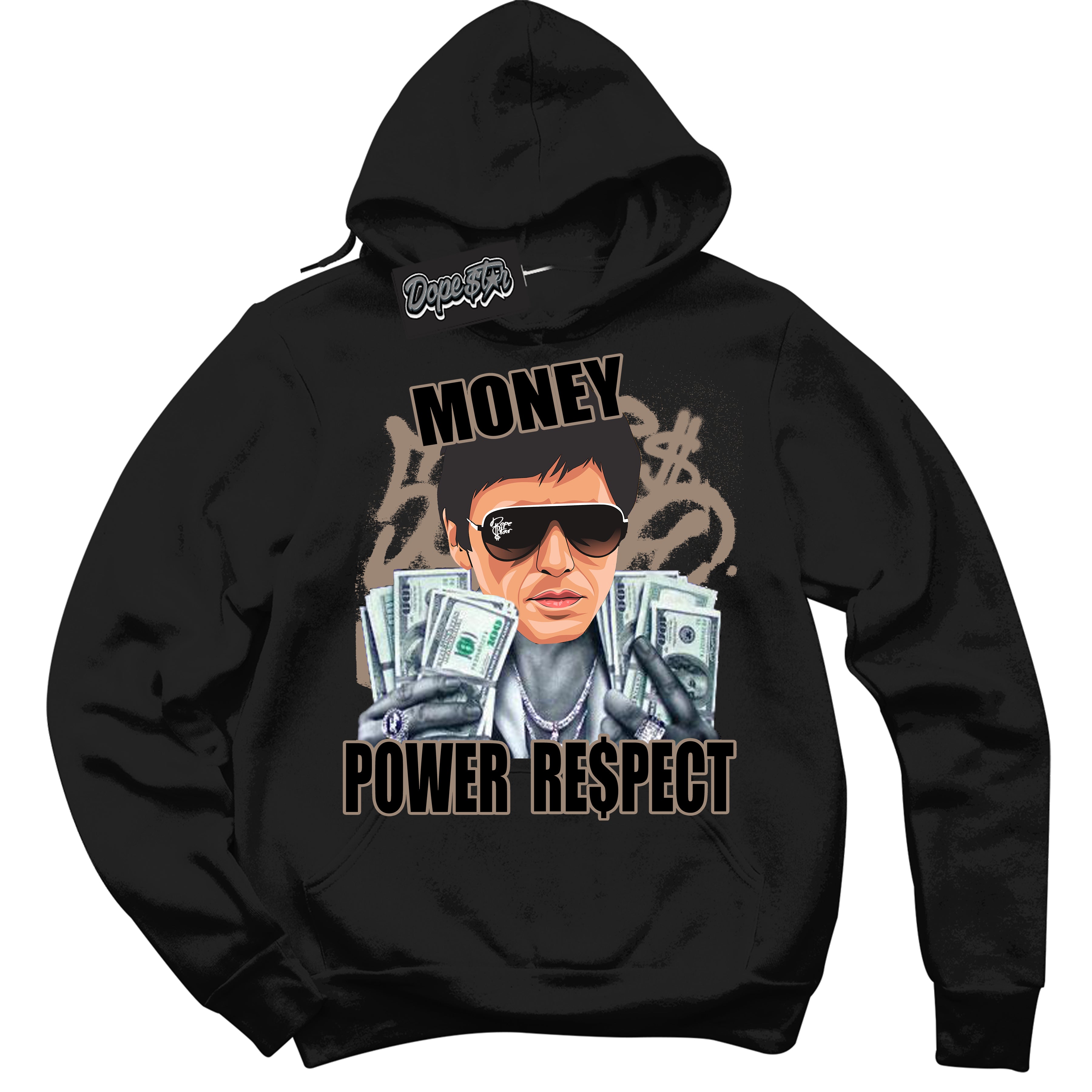 Cool Black Hoodie with “ Tony Montana ” design that Perfectly Matches Latte 1s Sneakers.