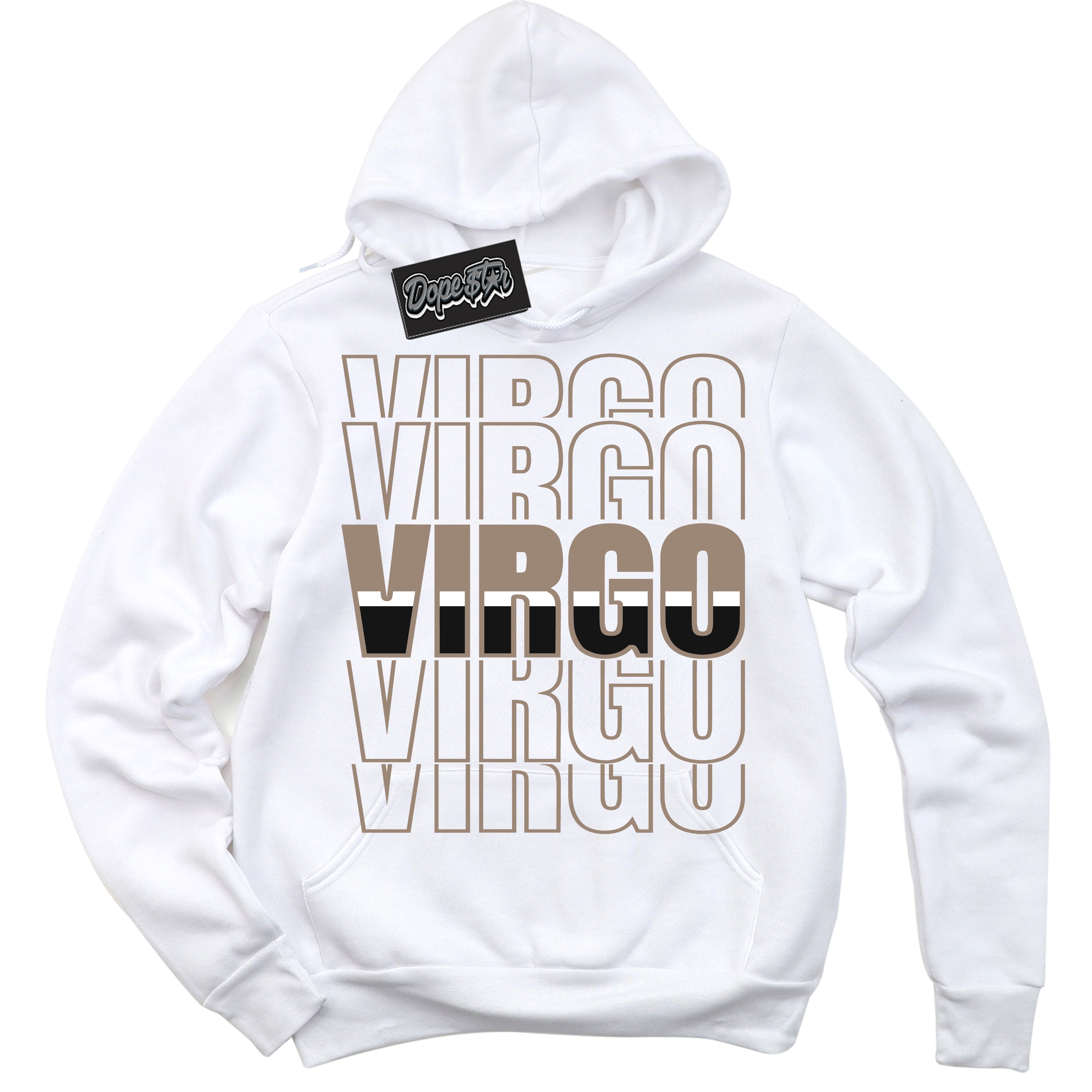 Cool White Hoodie with “ Virgo ” design that Perfectly Matches Latte 1s Sneakers.