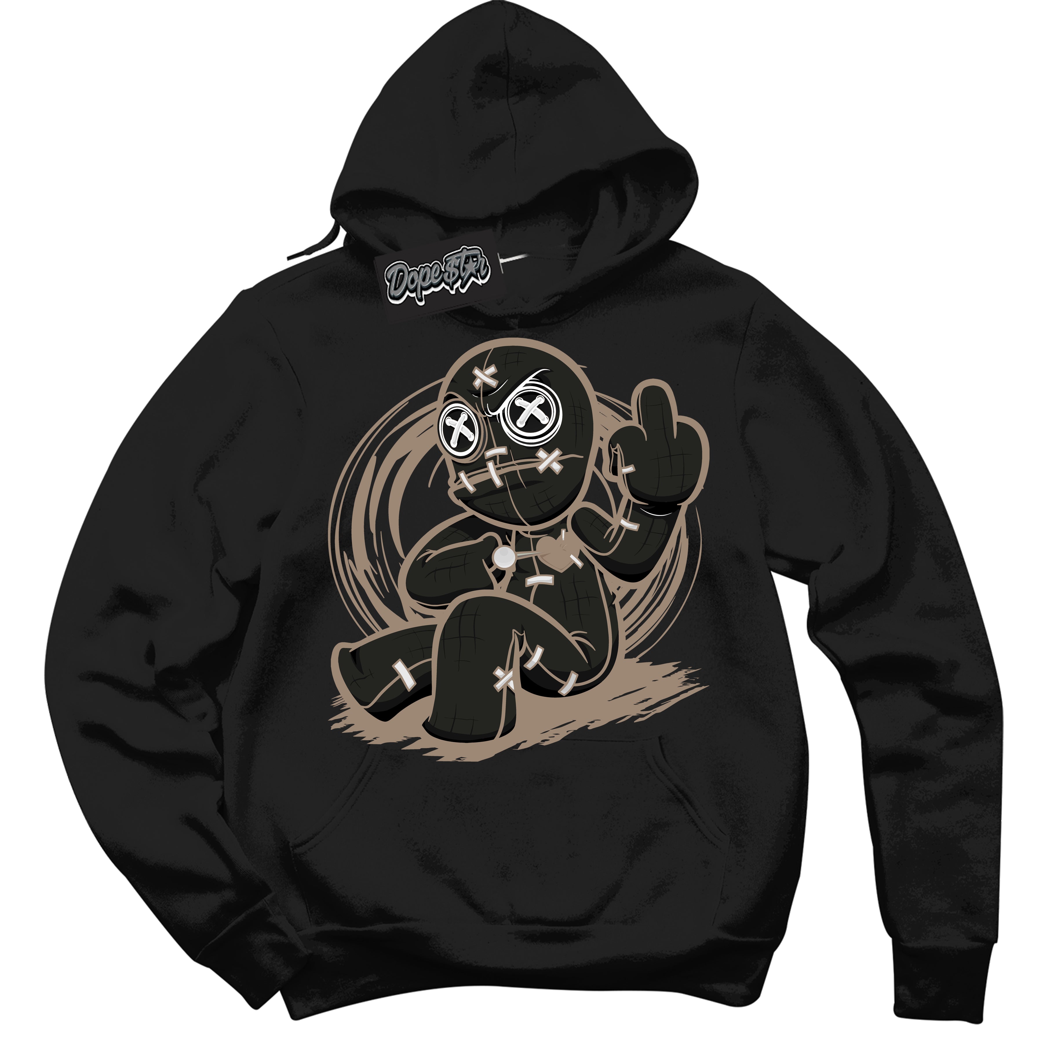 Cool Black Hoodie with “ VooDoo Doll ” design that Perfectly Matches Latte 1s Sneakers.