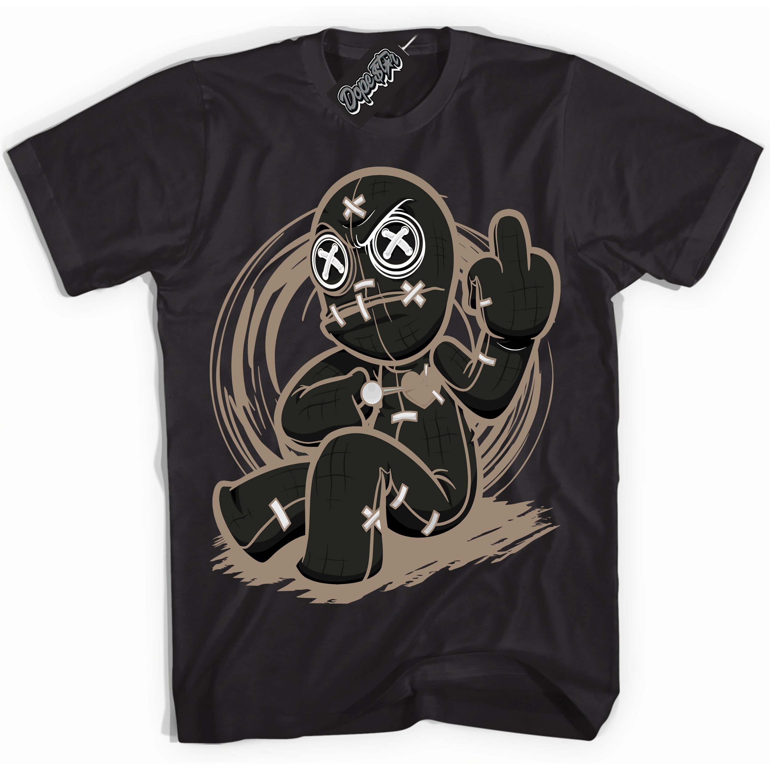 Cool Black Shirt with “ VooDoo Doll ” design that perfectly matches Latte 1s Sneakers.