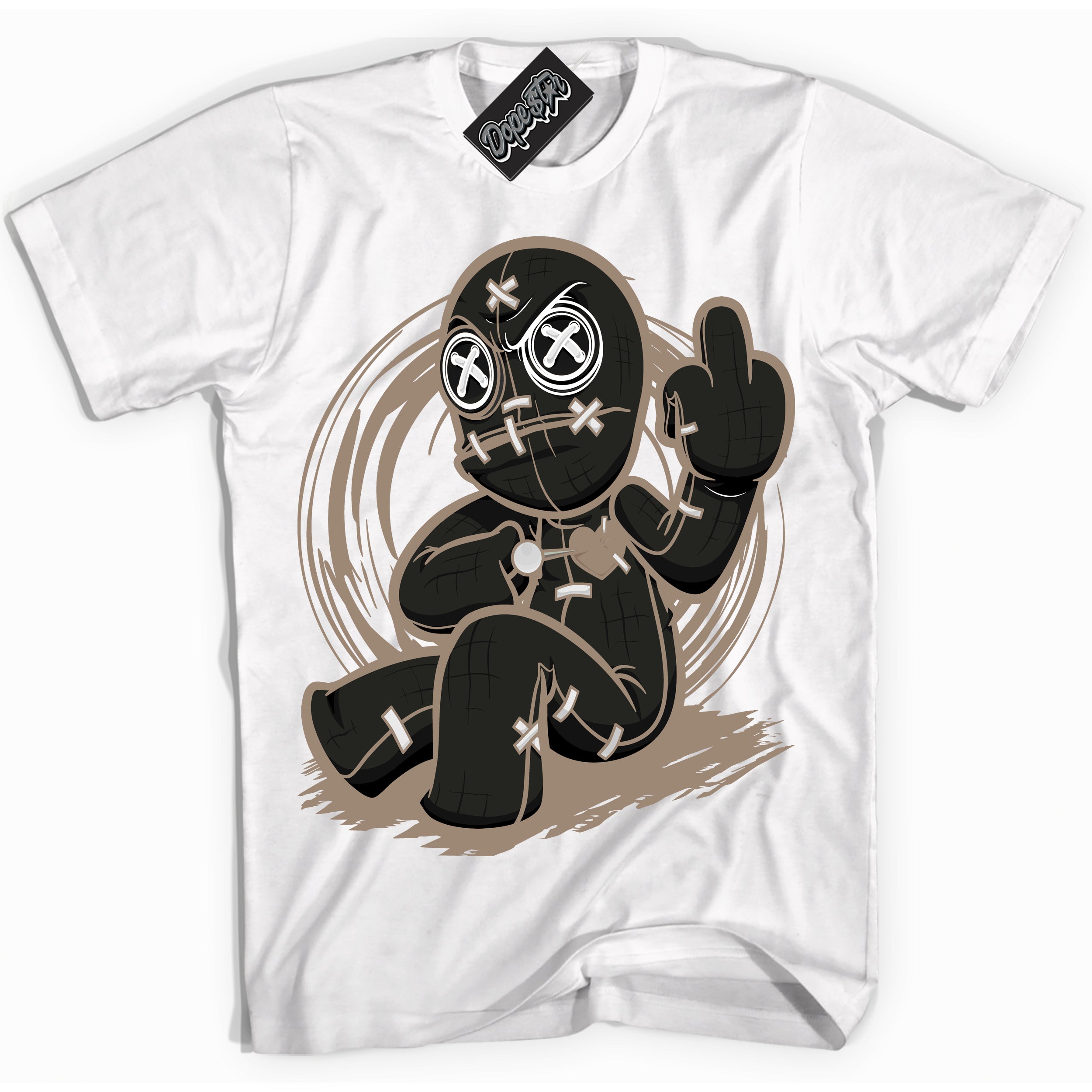 Cool White Shirt with “ VooDoo Doll ” design that perfectly matches Latte 1s Sneakers.