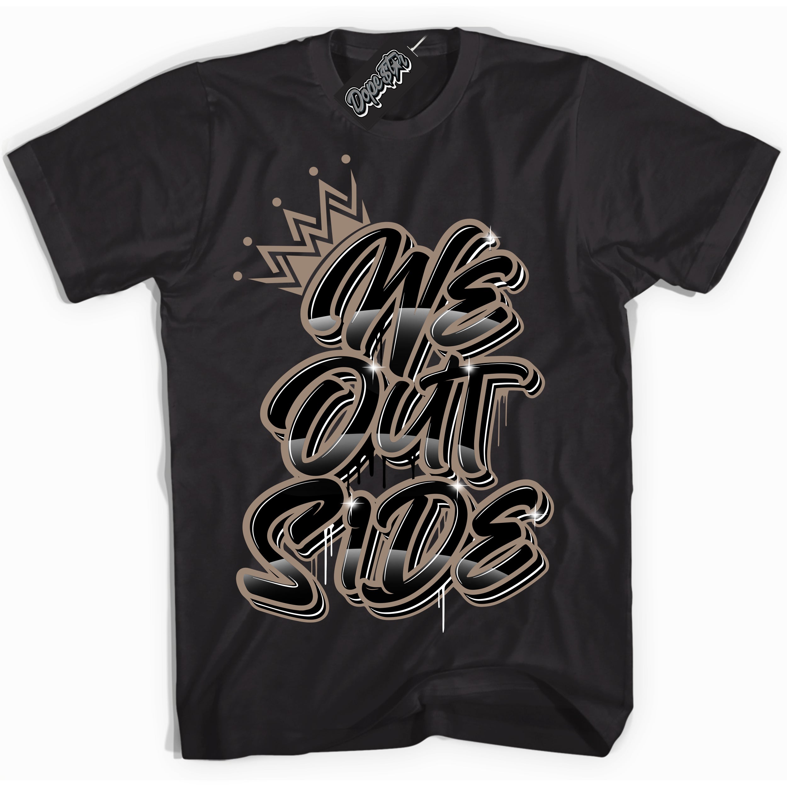 Cool Black Shirt with “ We Outside ” design that perfectly matches Latte 1s Sneakers.