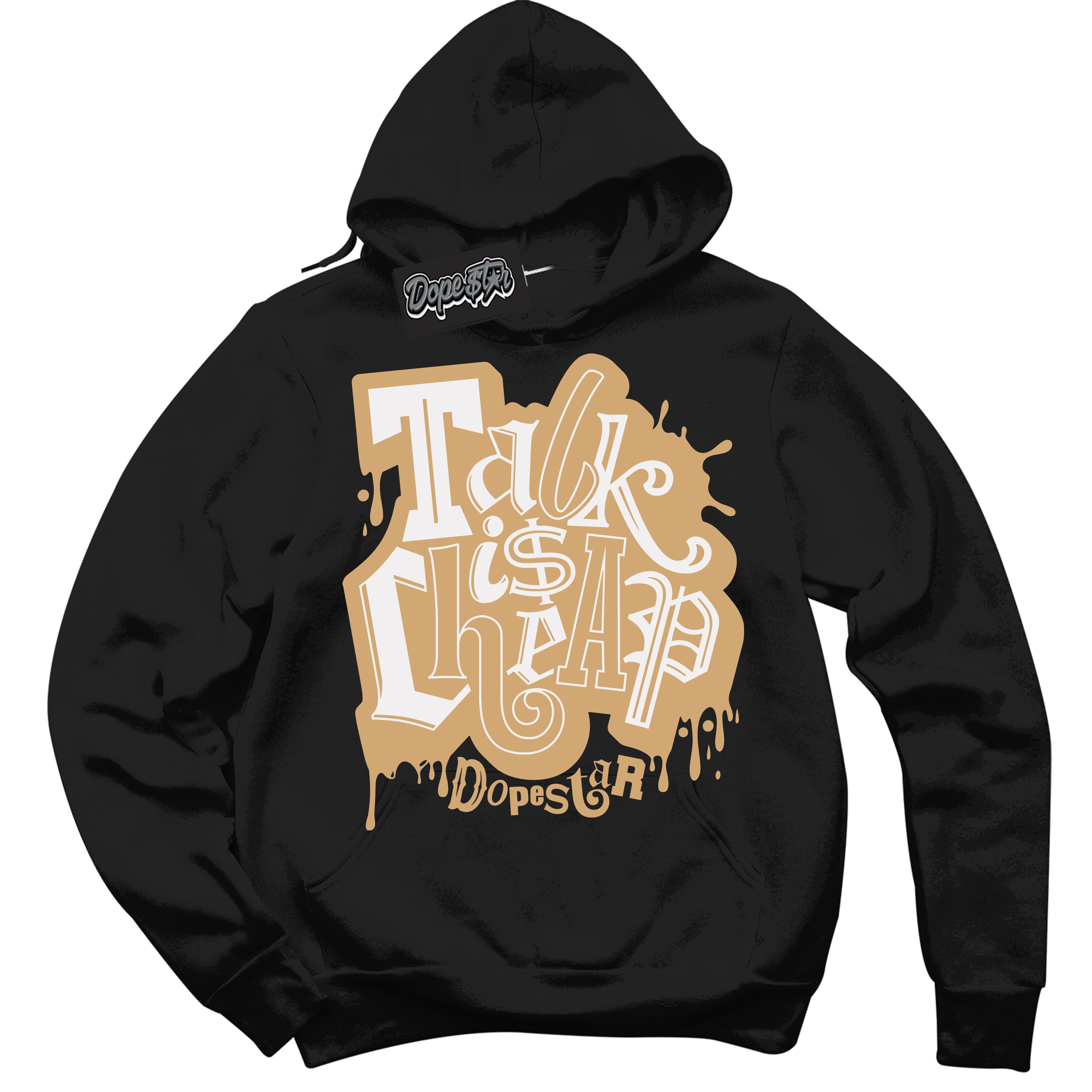 Cool Black Hoodie with “ Talk Is Cheap ” design that Perfectly Matches Praline 1s Sneakers.