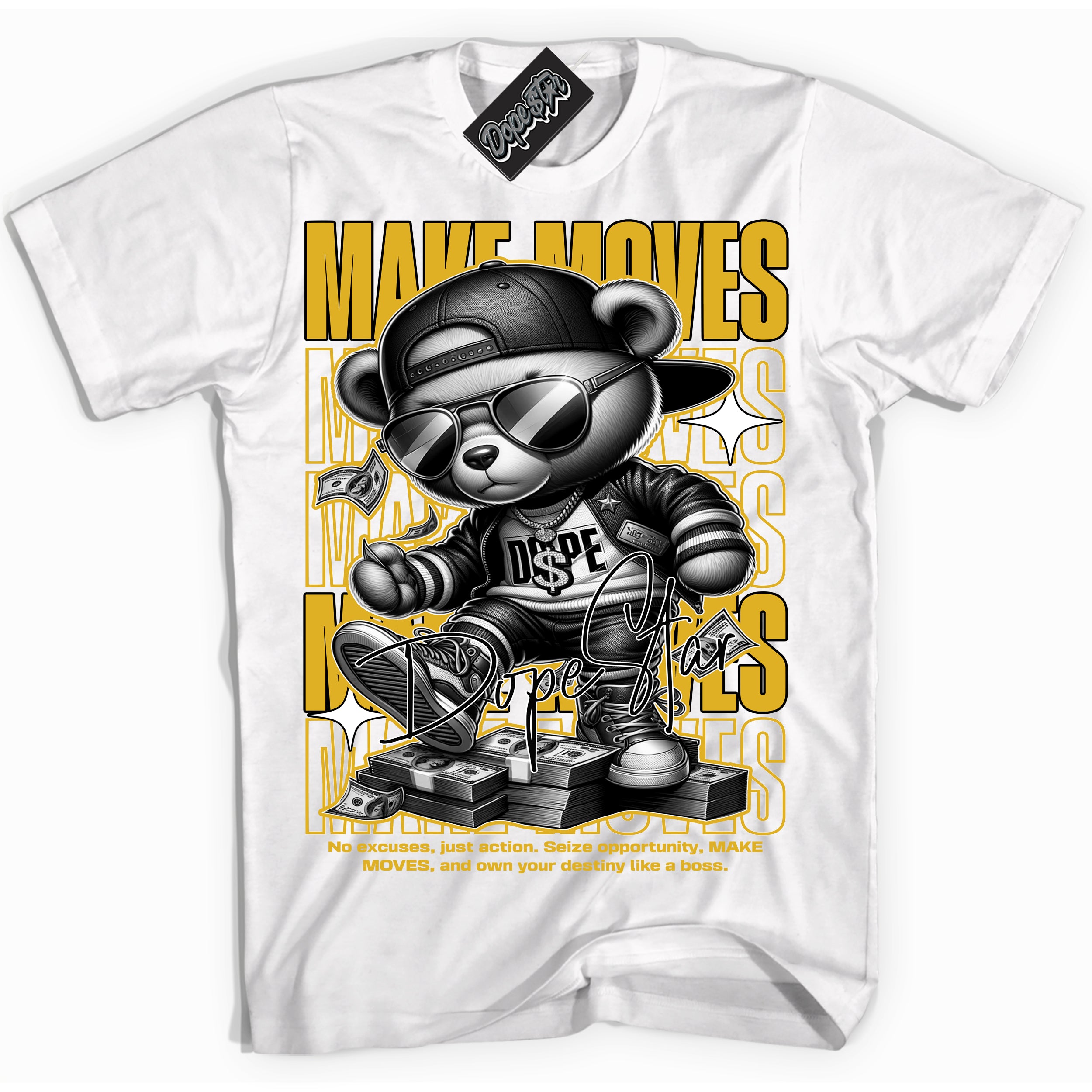 Cool White Shirt with “ Makin Moves” design that perfectly matches Taxi 1s Sneakers.
