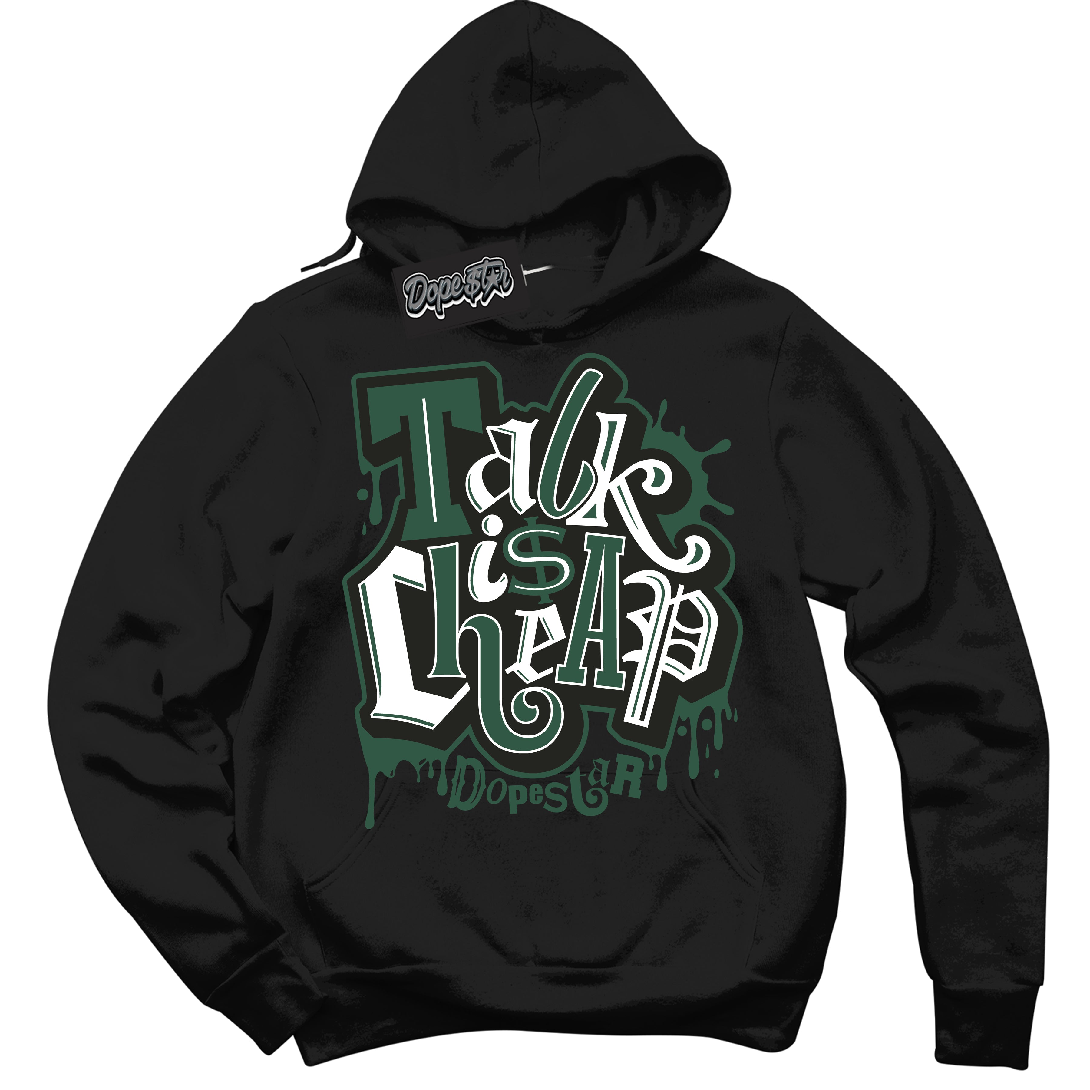 Cool Black Hoodie with “ Talk Is Cheap ” design that Perfectly Matches Golf Noble Green 1s Sneakers.