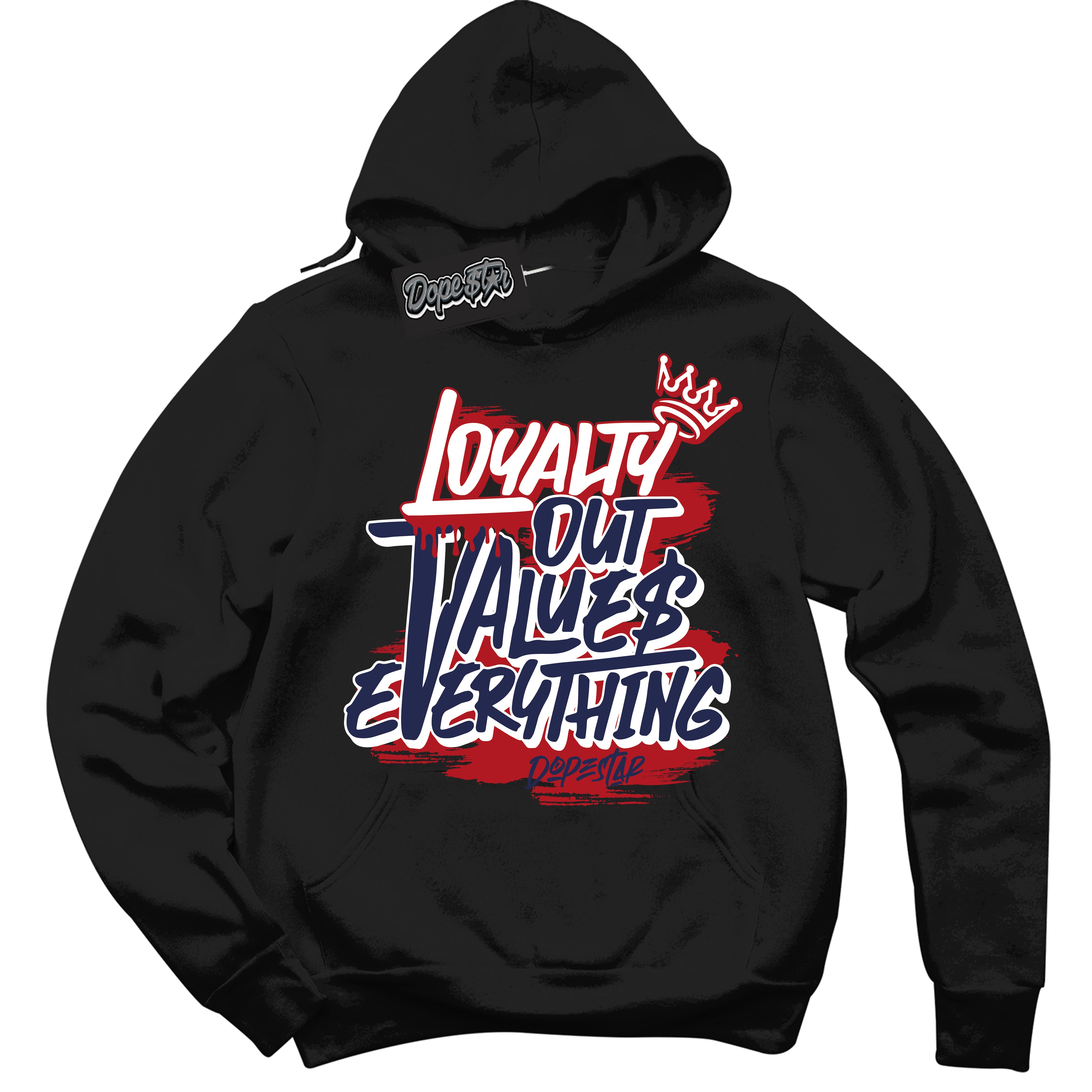 Cool Black Hoodie with “ Loyalty Out Values Everything ”  design that Perfectly Matches  Golf USA 1s Sneakers.