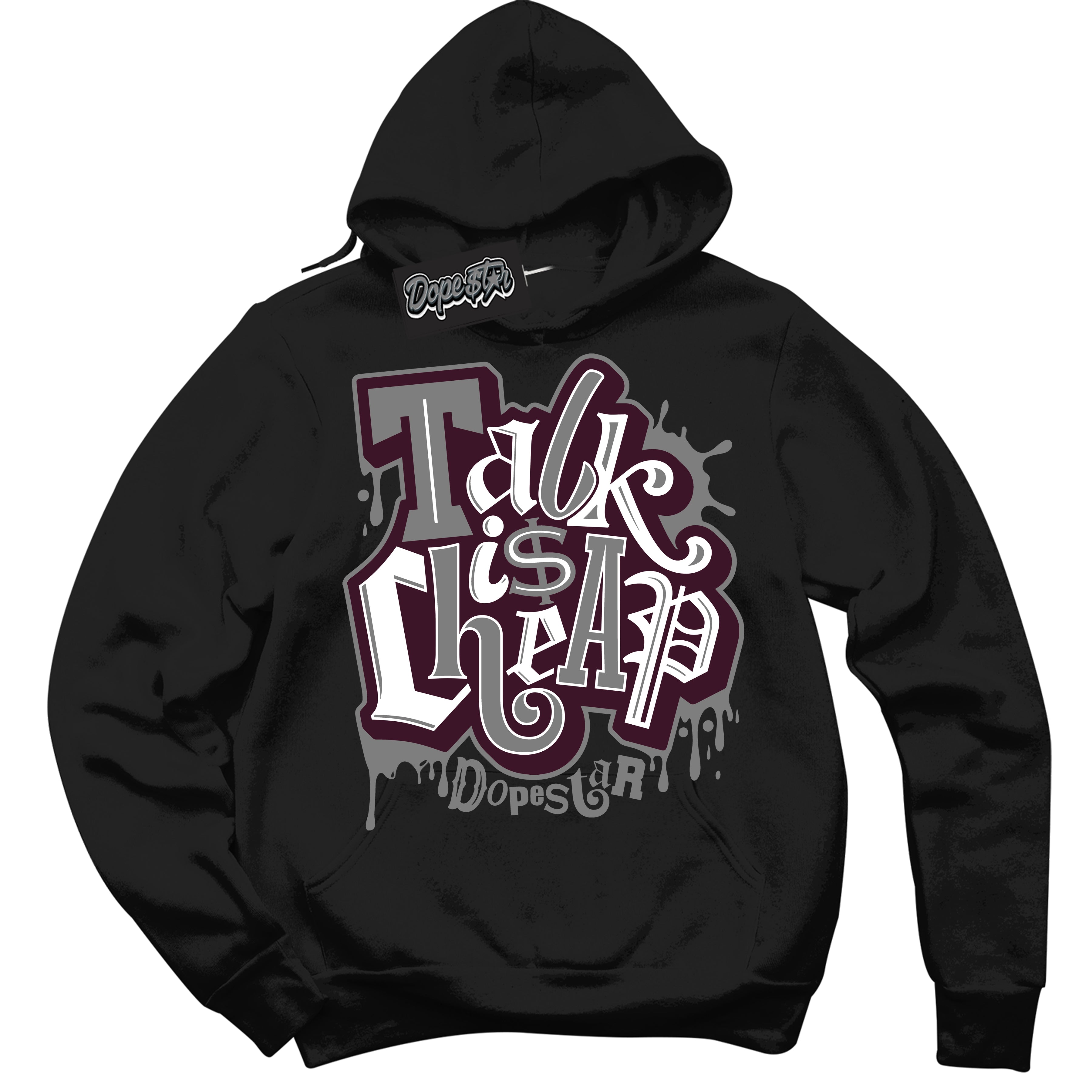 Cool Black Hoodie with “ Talk Is Cheap ” design that Perfectly Matches Black Toe 1s Sneakers.