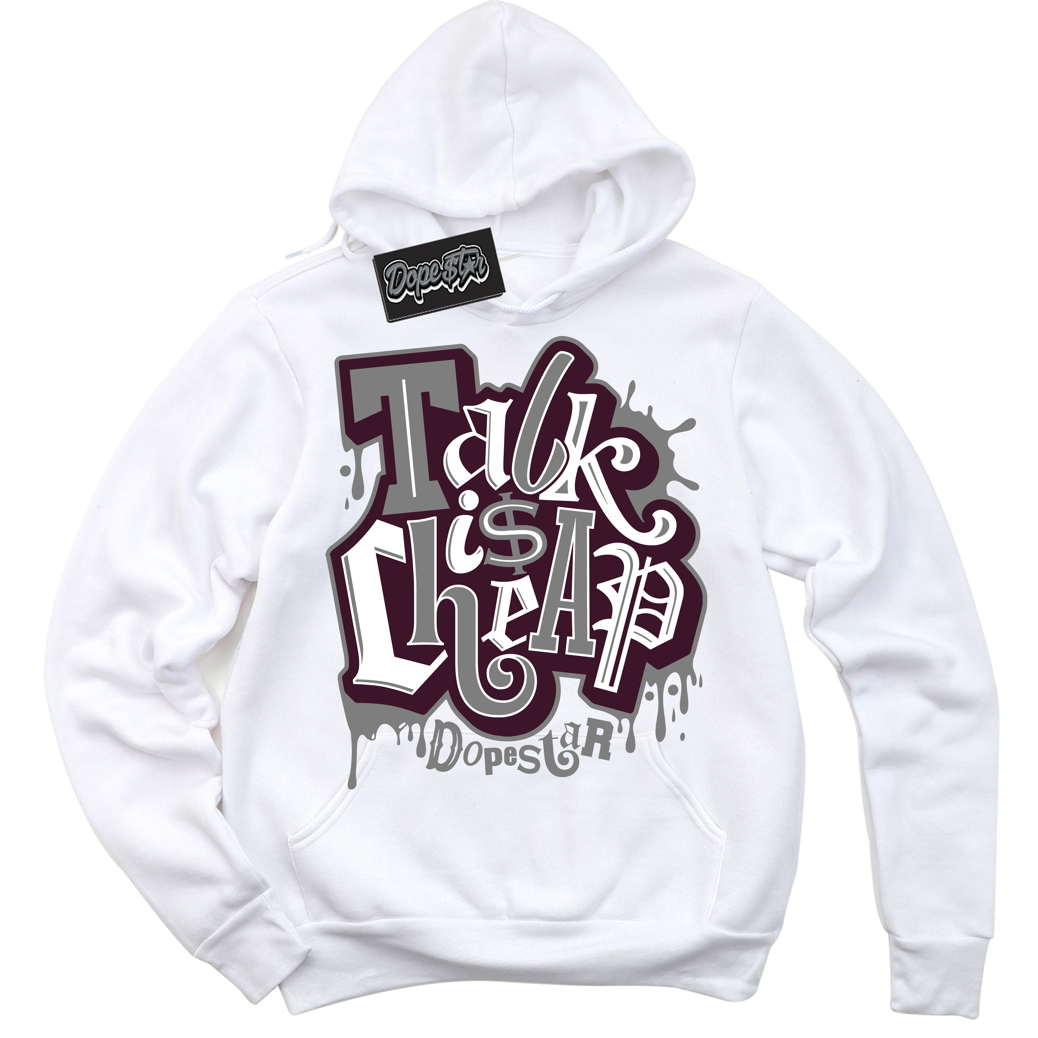 Cool White Hoodie with “ Talk Is Cheap ” design that Perfectly Matches Black Toe 1s Sneakers.