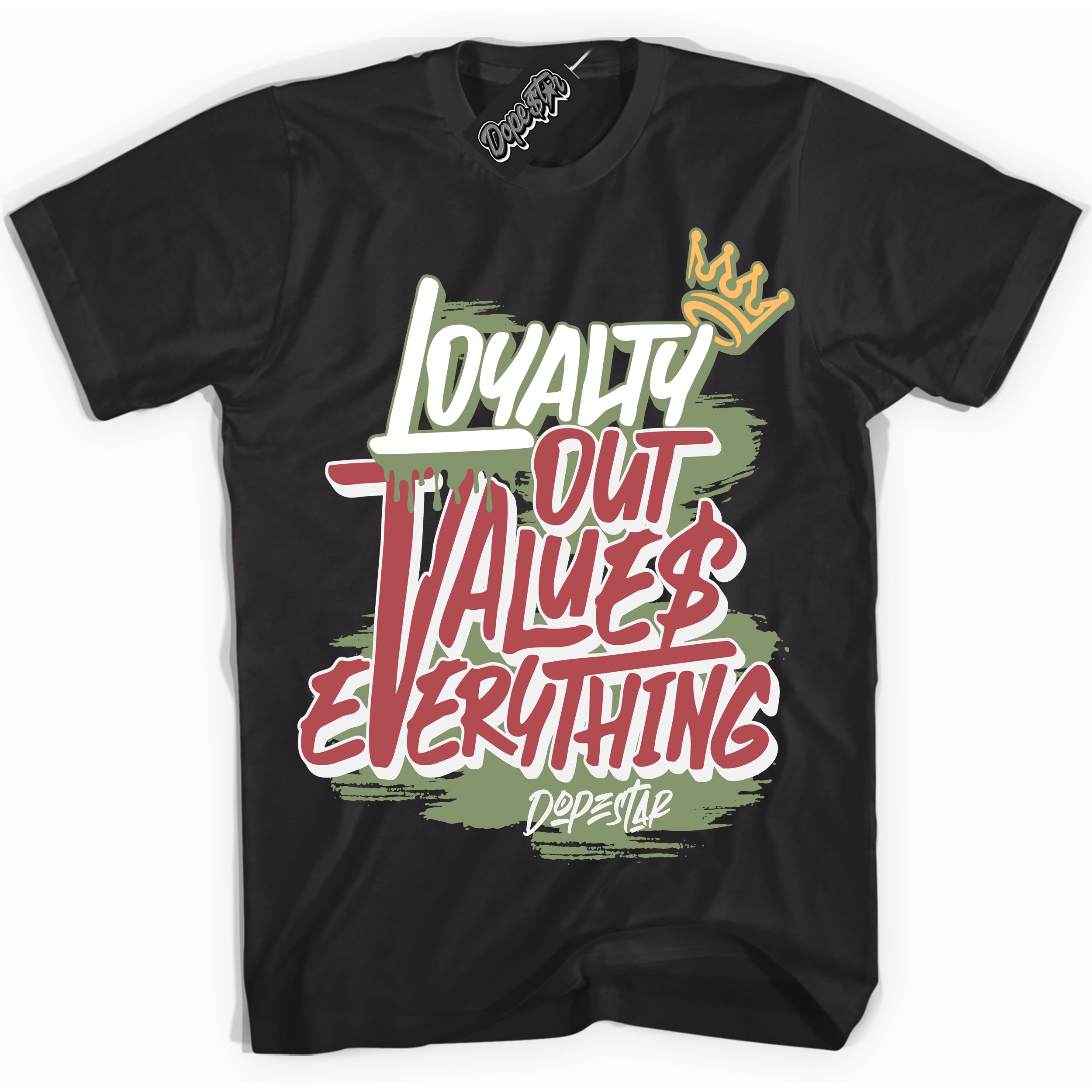 Cool Black Shirt with “ Loyalty Out Values Everything” design that perfectly matches Year Of The Dragon 1s Sneakers.