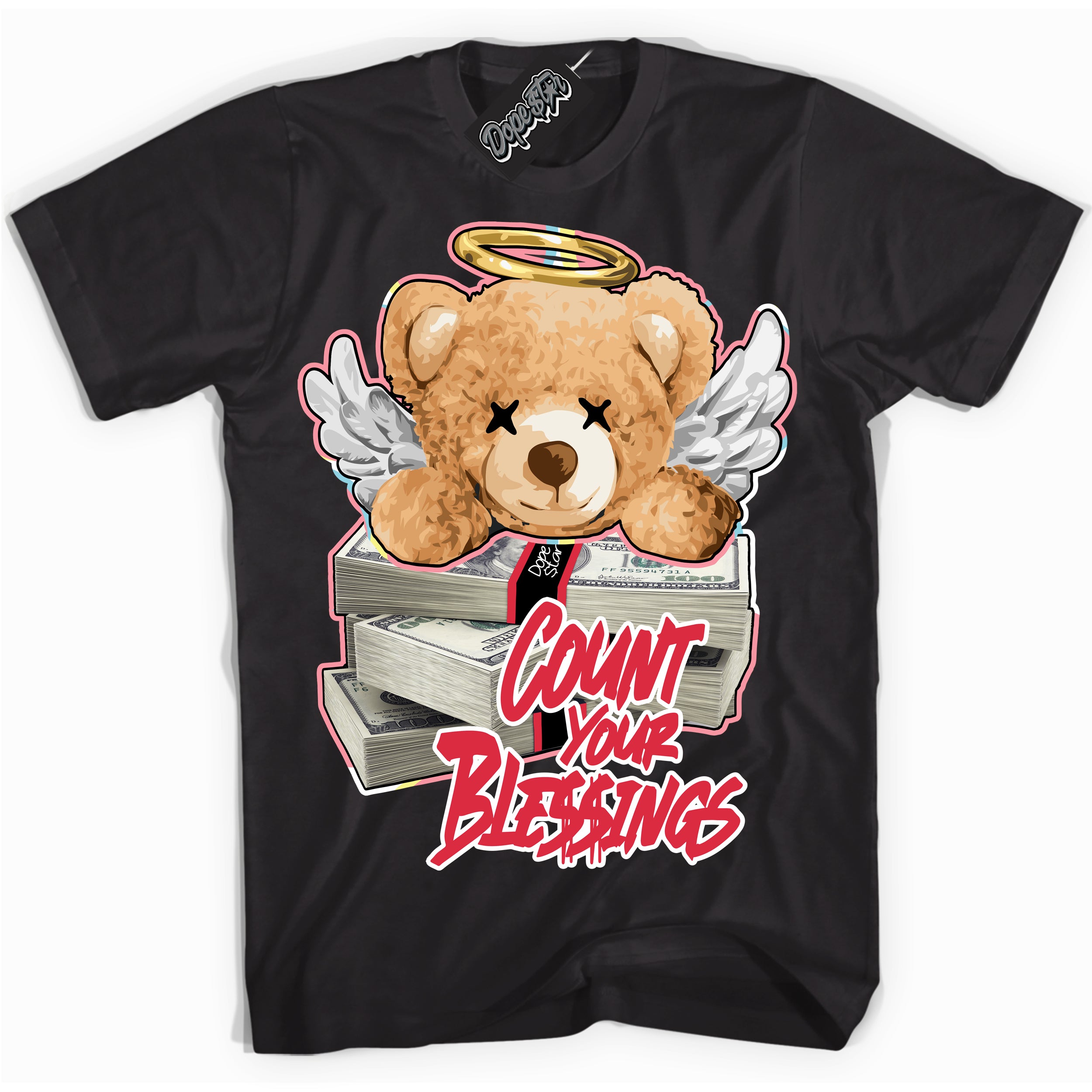 Cool Black graphic tee with “ Count Your Blessings ” design, that perfectly matches Spider-Verse 1s sneakers