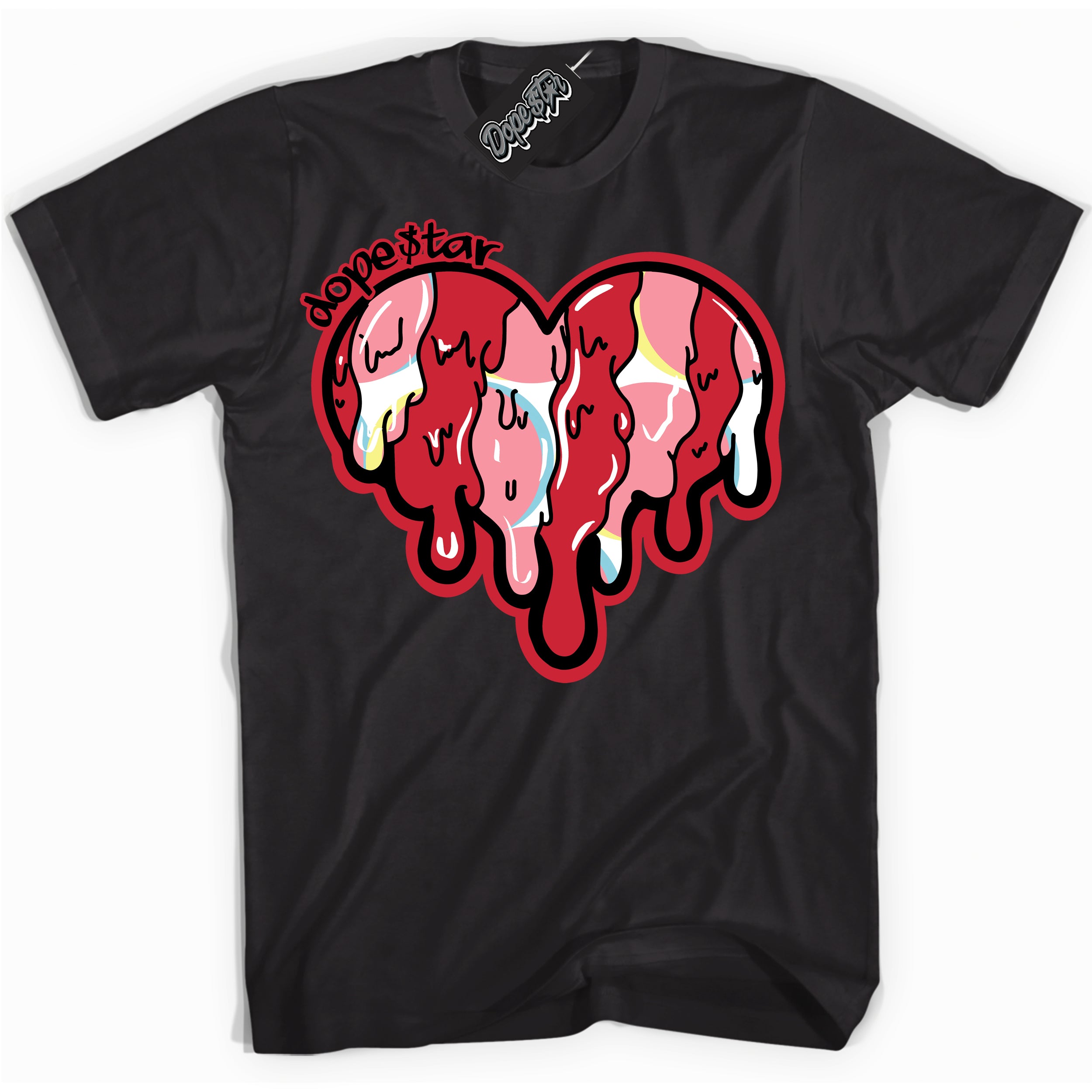 Cool Black graphic tee with “ Melting Heart ” design, that perfectly matches Spider-Verse 1s sneakers