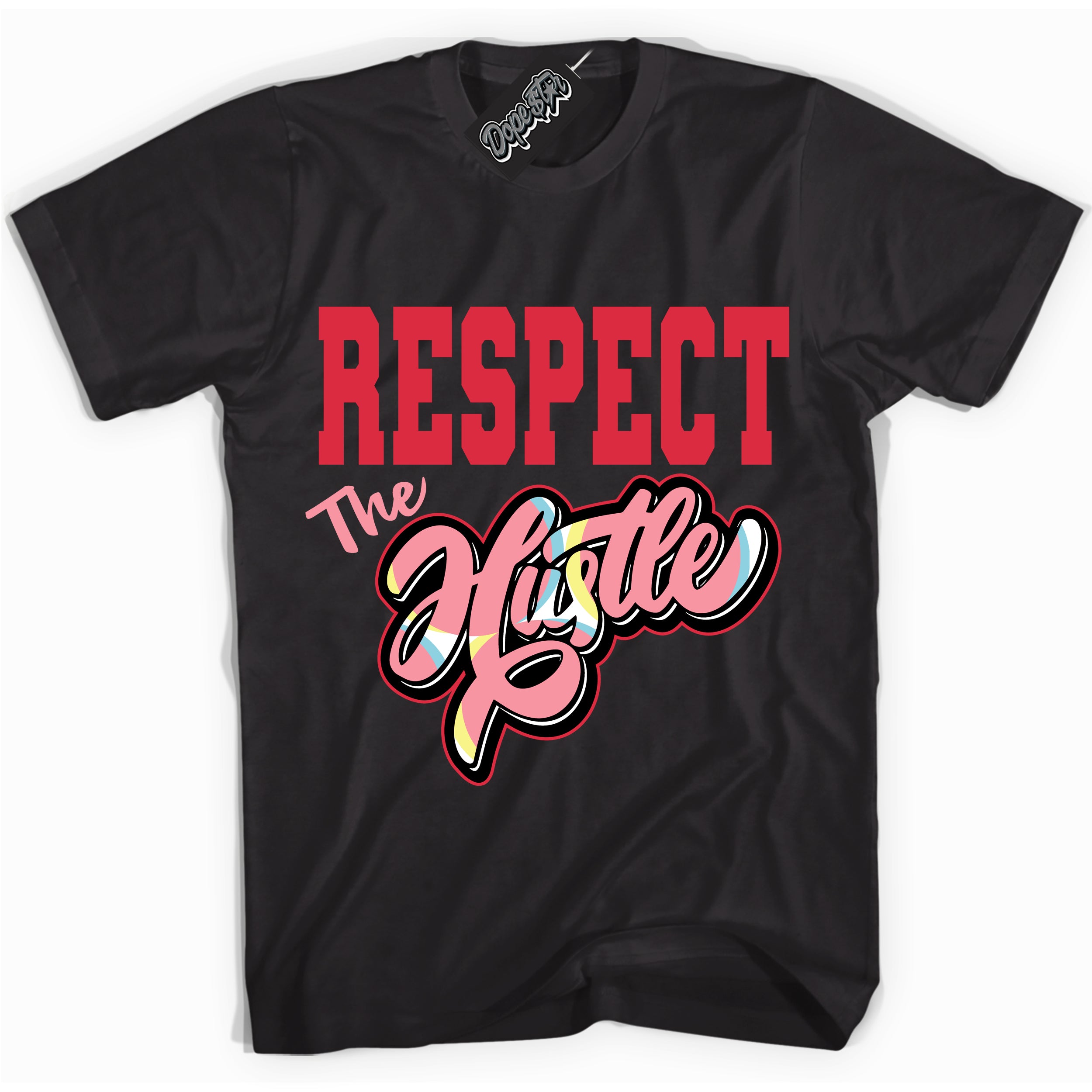Cool Black graphic tee with “ Respect The Hustle ” design, that perfectly matches Spider-Verse 1s sneakers
