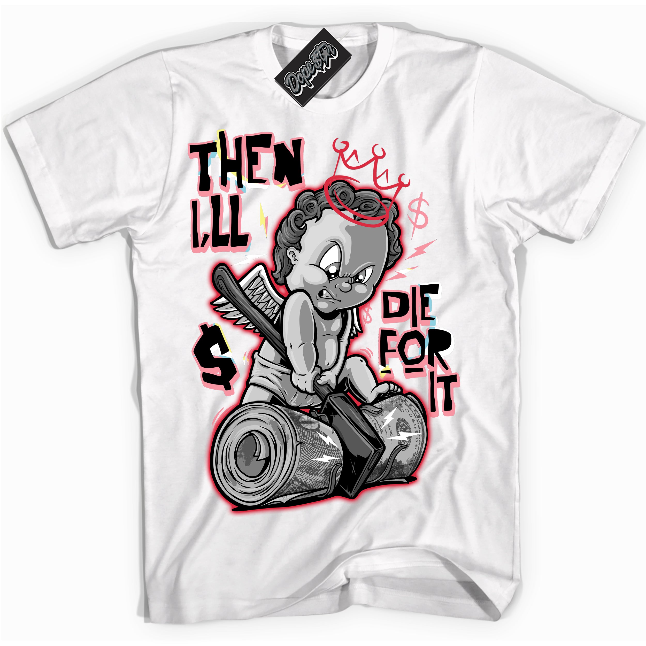 Cool White graphic tee with “ Then I'll ” design, that perfectly matches Spider-Verse 1s sneakers