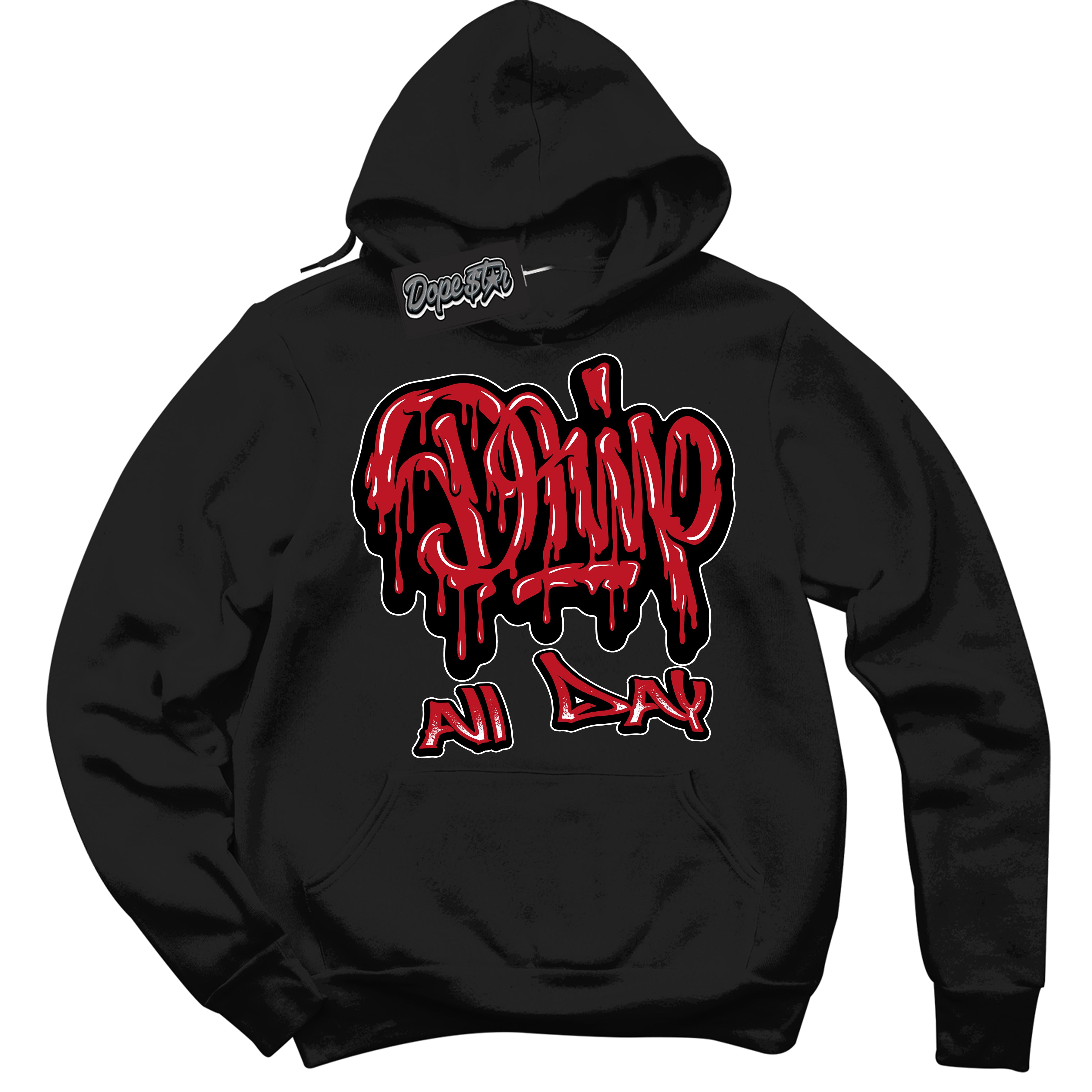 Cool Black Hoodie with “ Drip All Day ”  design that Perfectly Matches Trophy Room 1s Jordans.